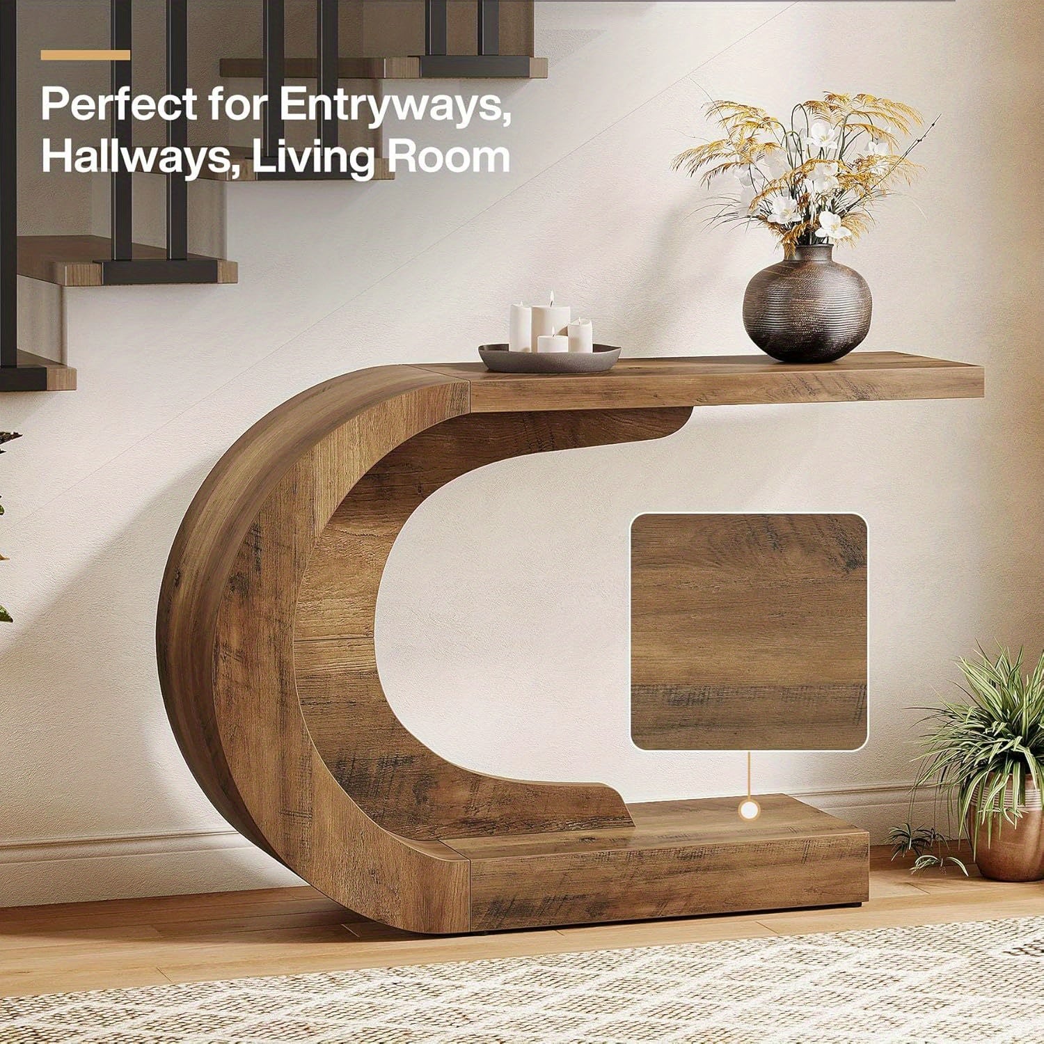 Mid-Century Modern C-förmiger Konsolentisch, 109.98cm für Wohnzimmer und Zuhause – Detailansicht 13