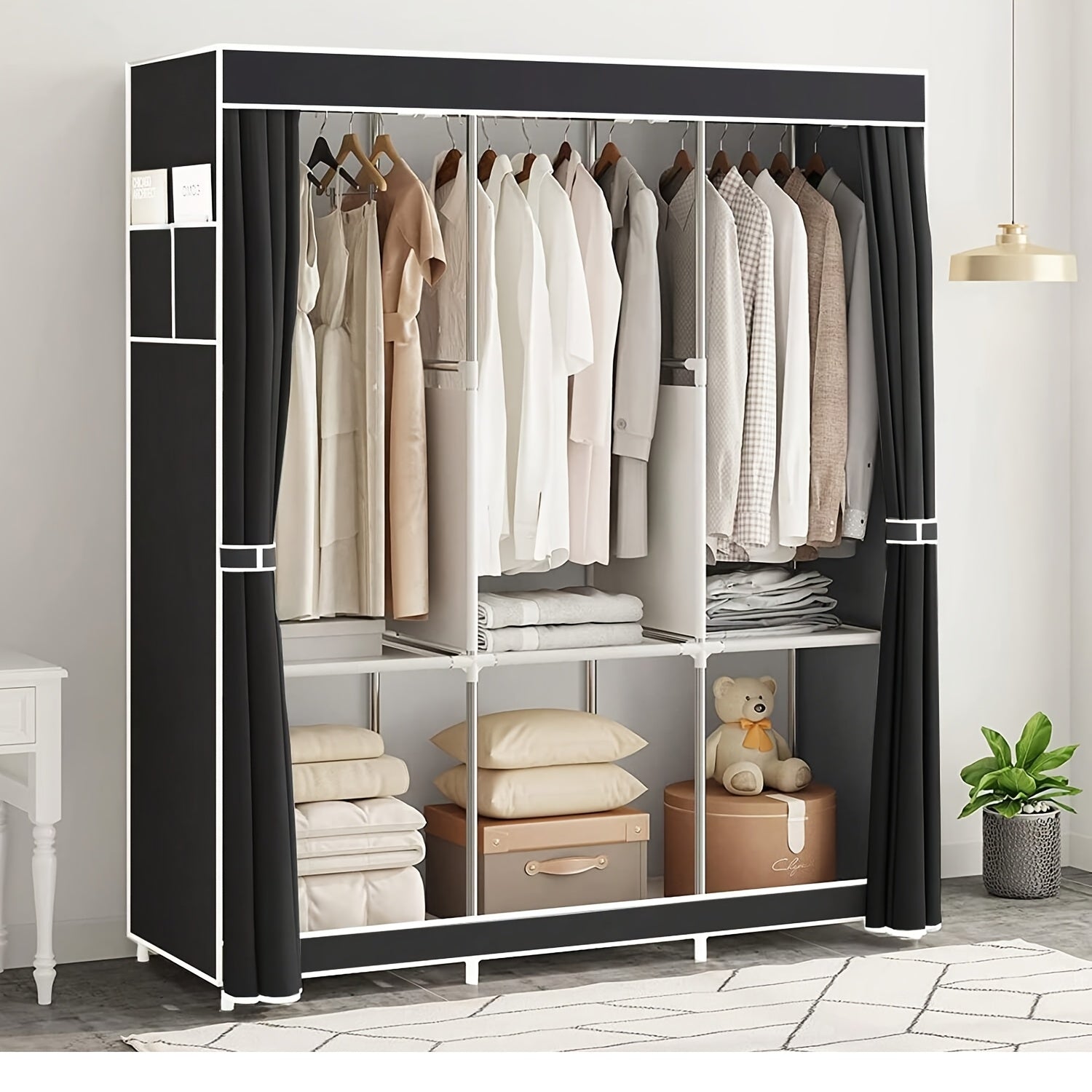 Mobiler Kleiderschrank, Schwarz für Zuhause und Vorratsraum – Detailansicht 9