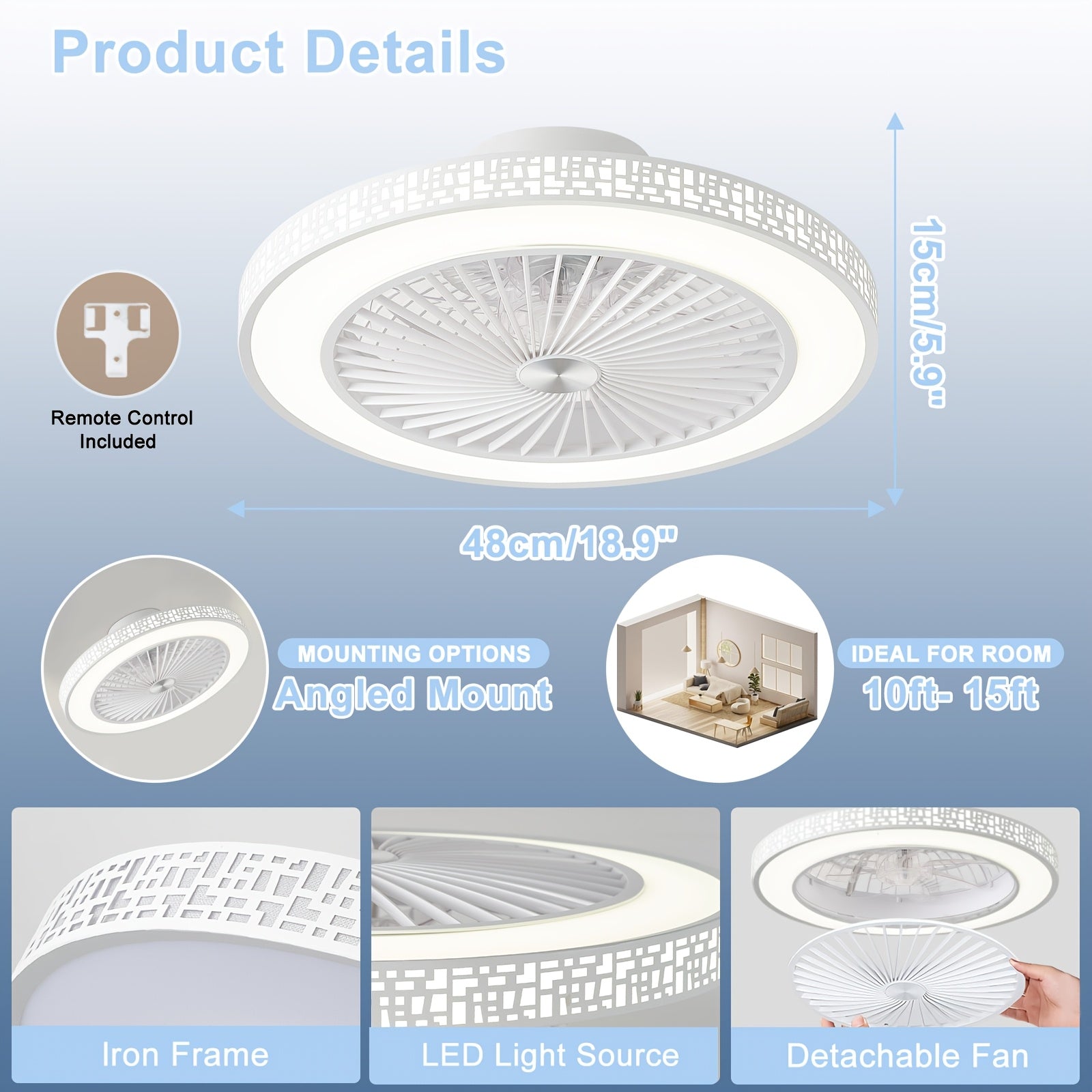 moderner Deckenventilator, LED-Beleuchtung für Küche und Essbereich – Detailansicht 5