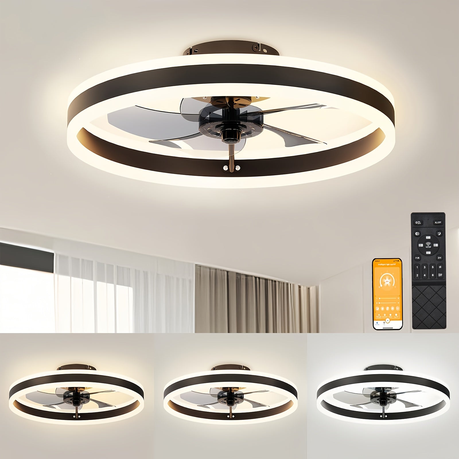 Moderner Deckenventilator, Schwarz für Bett und Schlafzimmer – Detailansicht 3