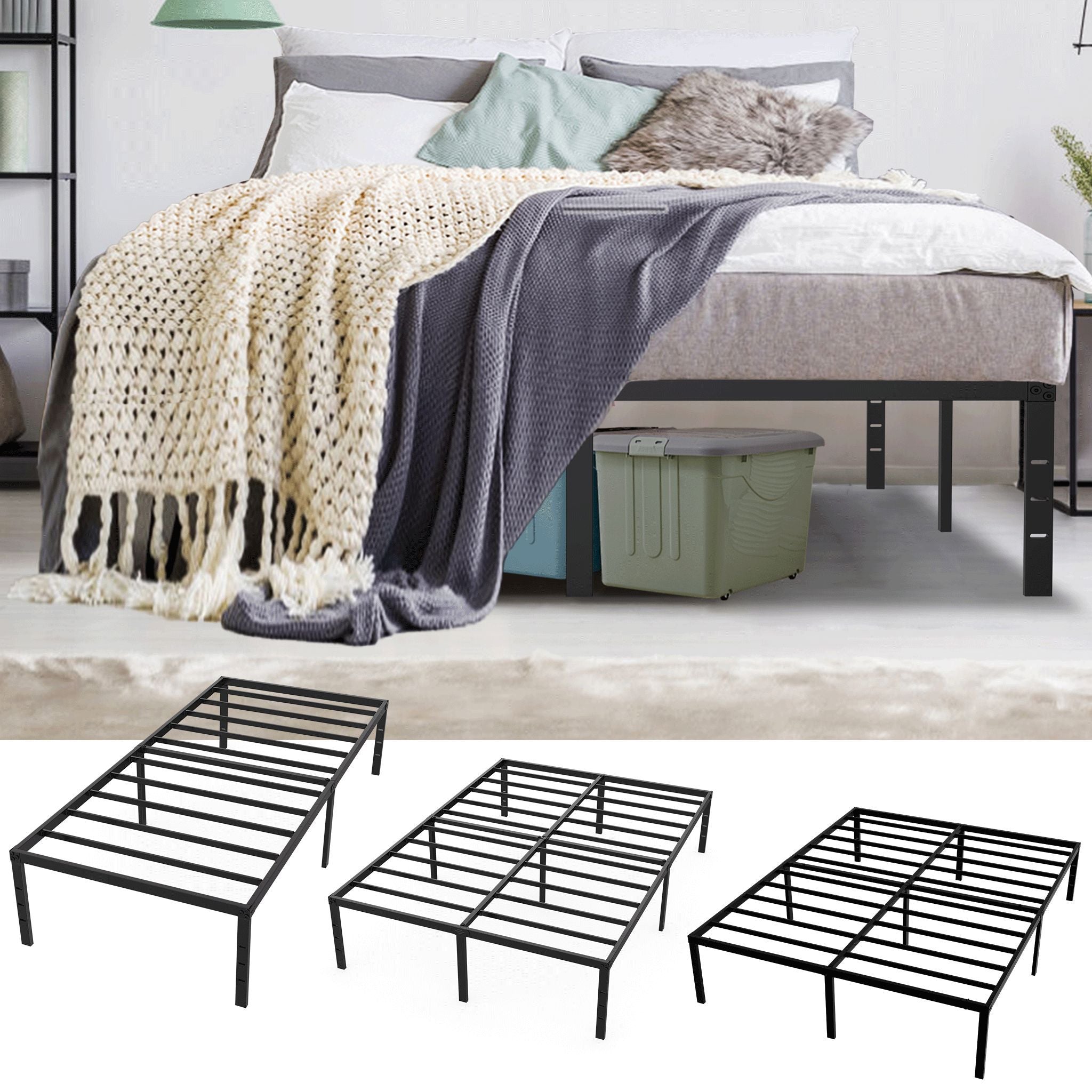 Moderner Metallbettrahmen, Plattformbett aus Metall für Schlafzimmer und Bett – Hauptansicht