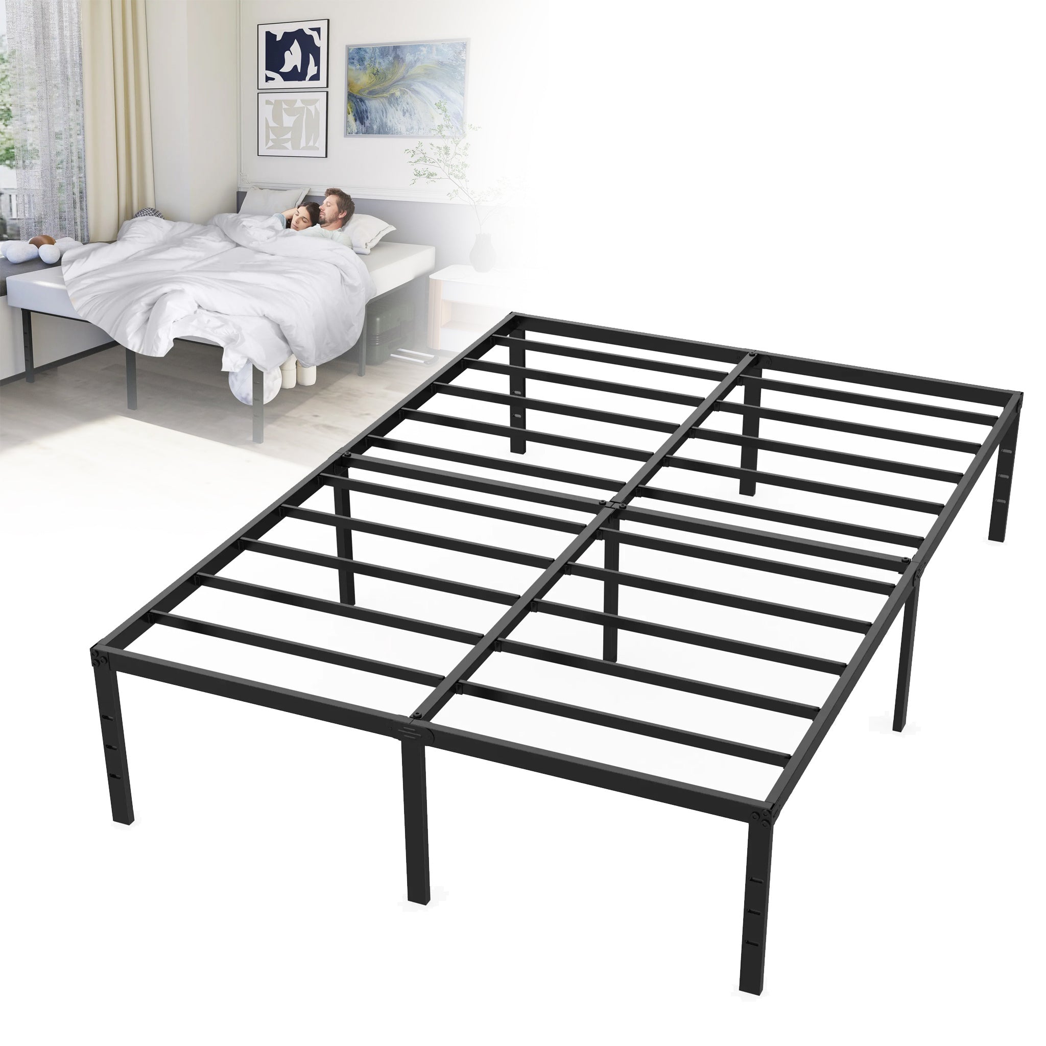 Moderner Metallbettrahmen, Plattformbett aus Metall für Schlafzimmer und Bett – Detailansicht 2
