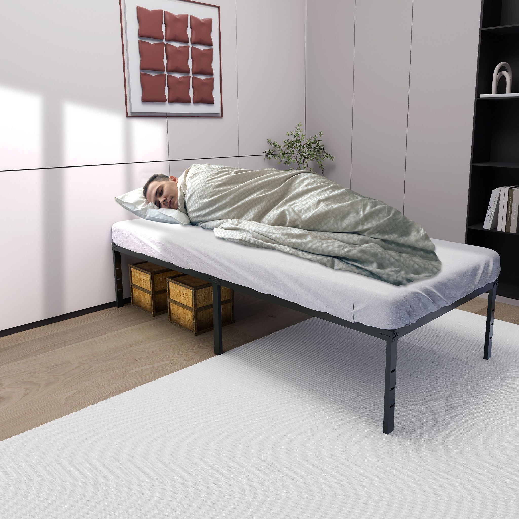 Moderner Metallbettrahmen, Plattformbett aus Metall für Schlafzimmer und Bett – Detailansicht 3