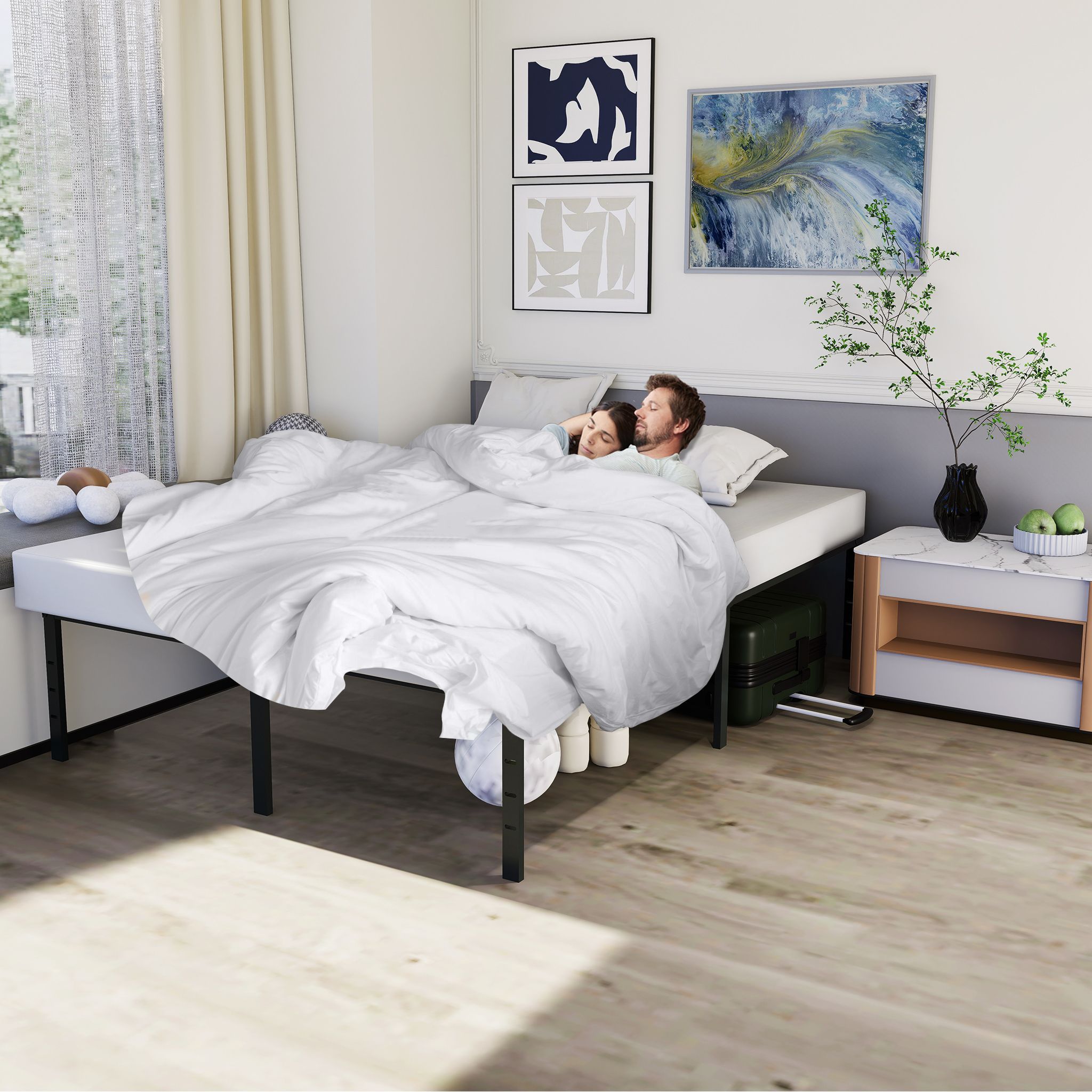 Moderner Metallbettrahmen, Plattformbett aus Metall für Schlafzimmer und Bett – Detailansicht 4