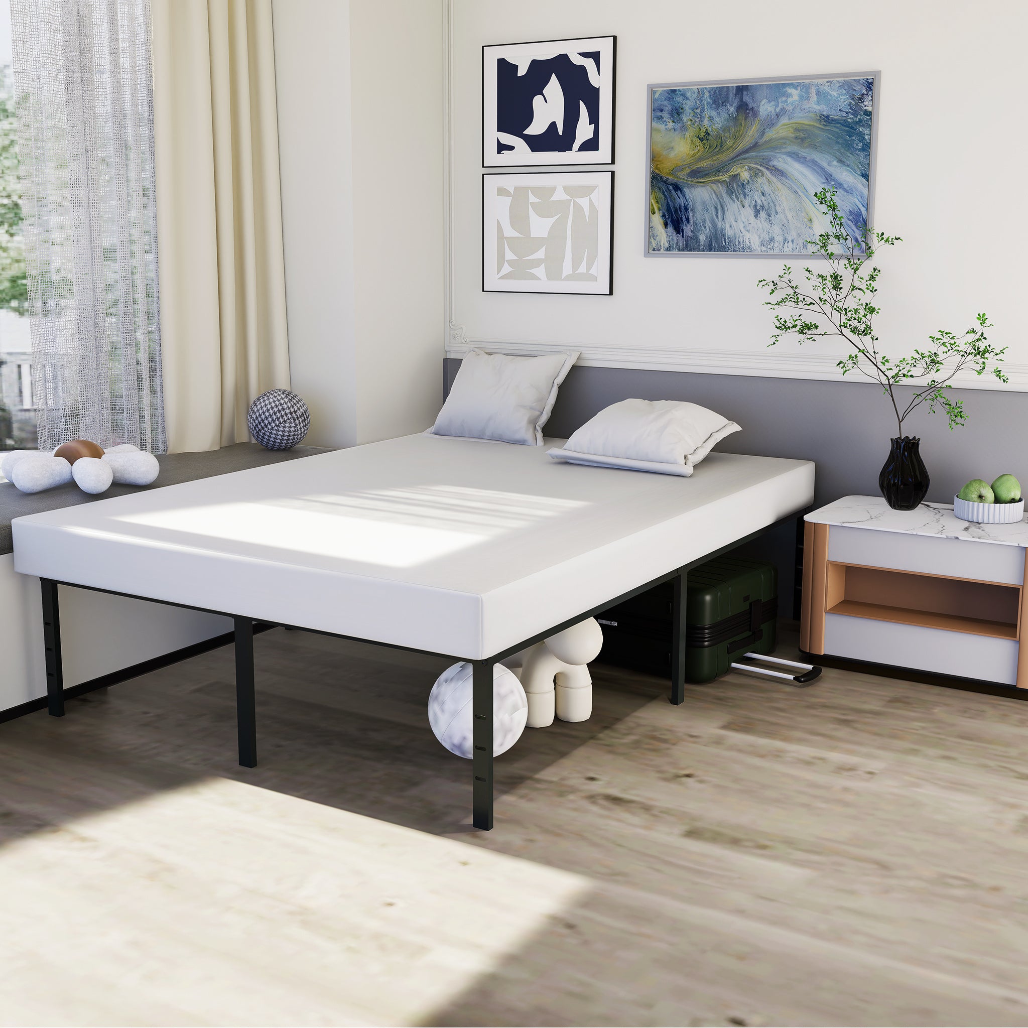Moderner Metallbettrahmen, Plattformbett aus Metall für Schlafzimmer und Bett – Detailansicht 5