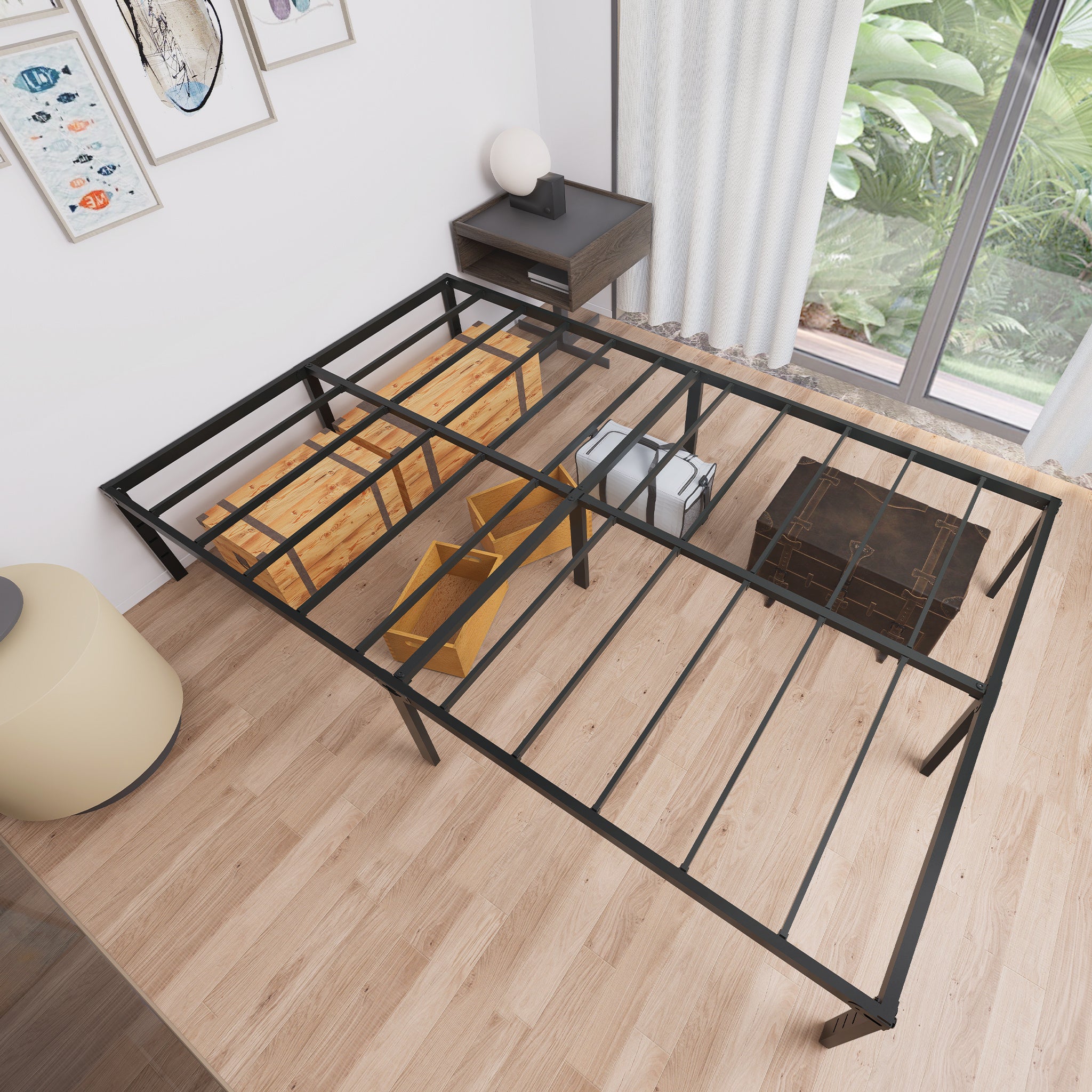 Moderner Metallbettrahmen, Plattformbett aus Metall für Schlafzimmer und Bett – Detailansicht 6