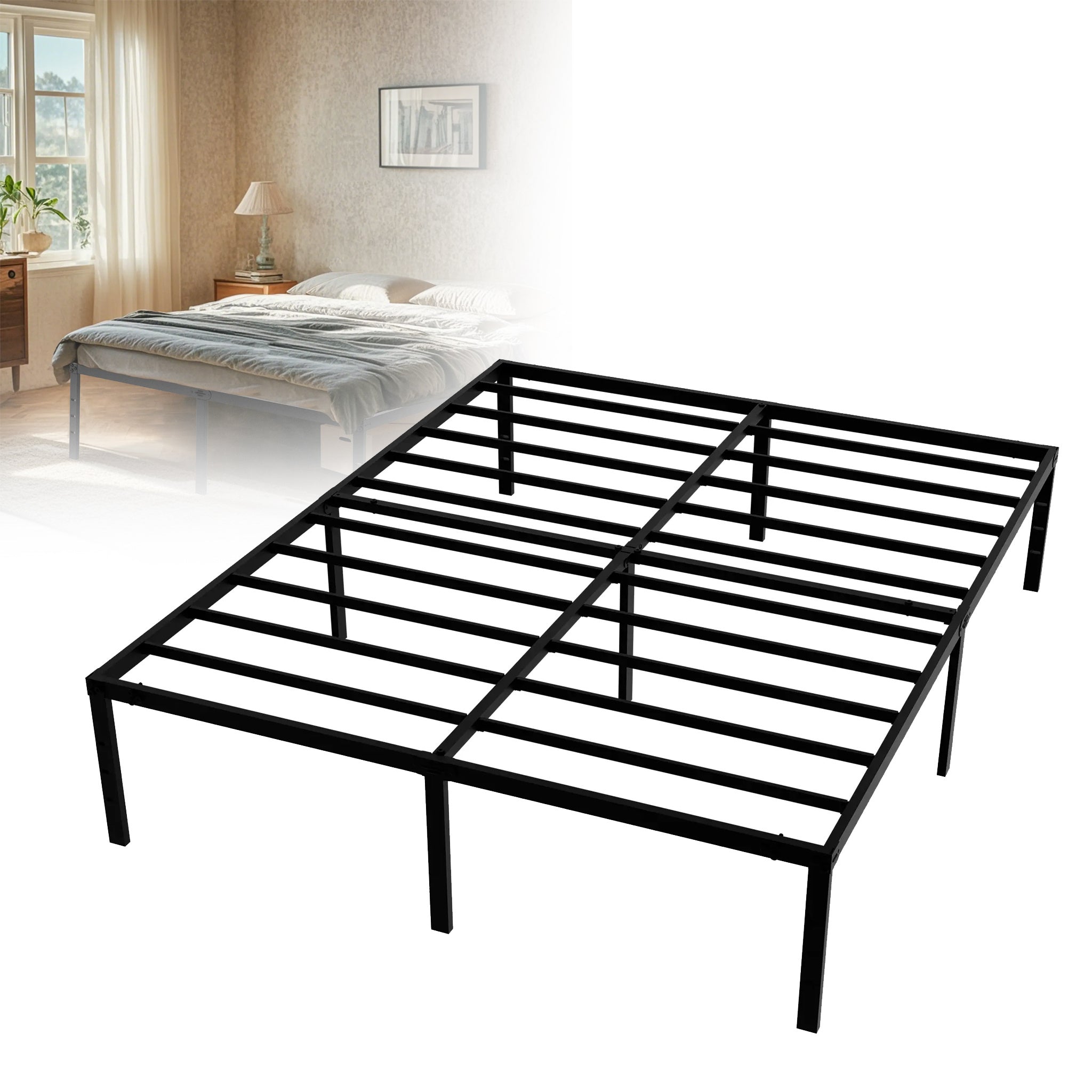 Moderner Metallbettrahmen, Plattformbett aus Metall für Schlafzimmer und Bett – Detailansicht 19