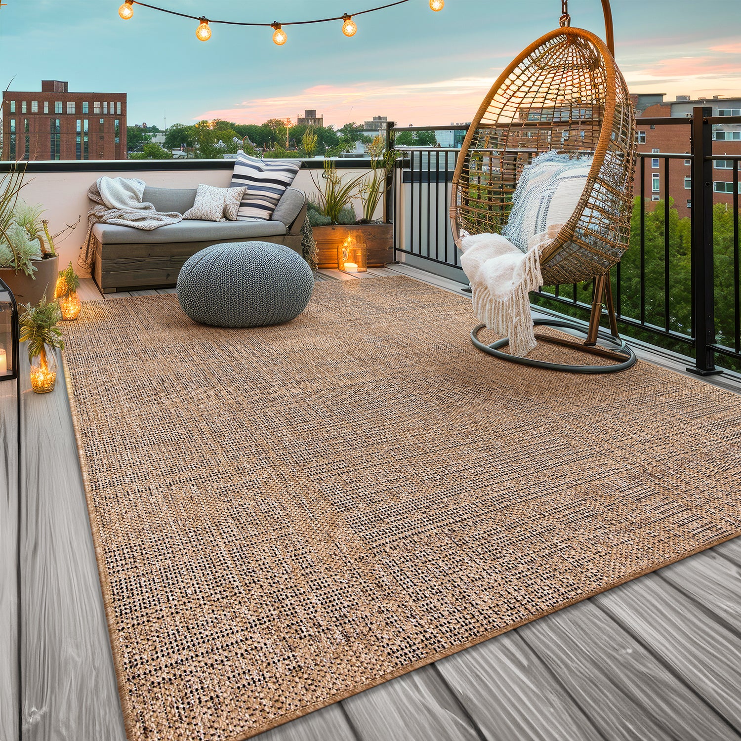 Moderner Outdoor Teppich, Beige Braun für Wohnzimmer und Zuhause – Detailansicht 22