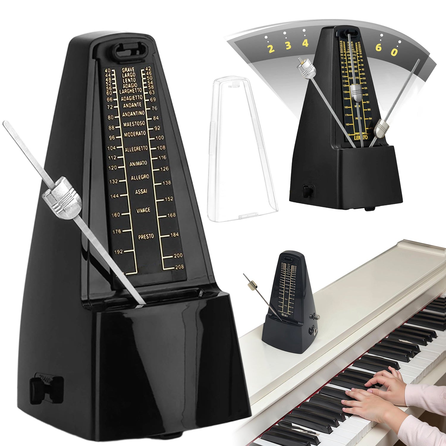 Modernes mechanisches Metronom, Schwarz für Klavier und Anfängerstücke – Hauptansicht