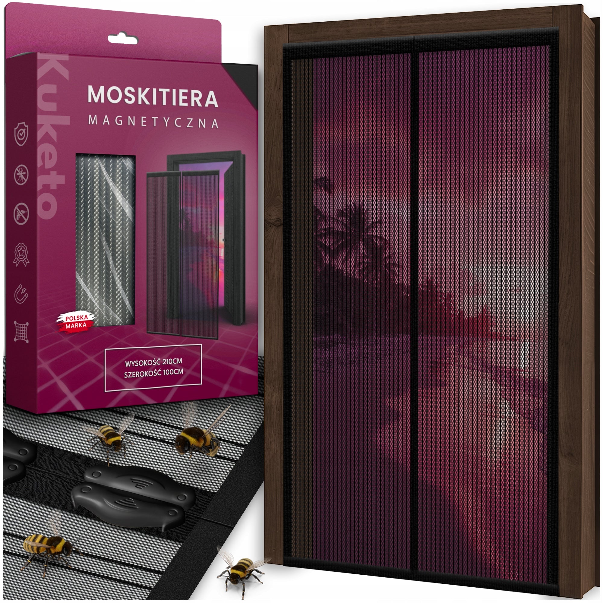 Moskitonetz - Magnetisches Mückennetz, Schwarz für Garten und Terrasse – Detailansicht 7