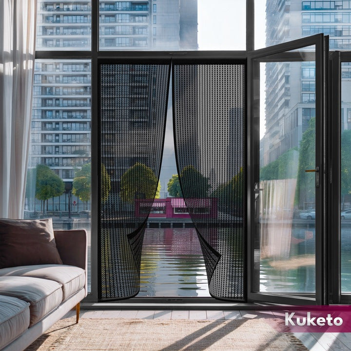 Moskitonetz - Magnetisches Mückennetz, Schwarz für Garten und Terrasse – Detailansicht 8