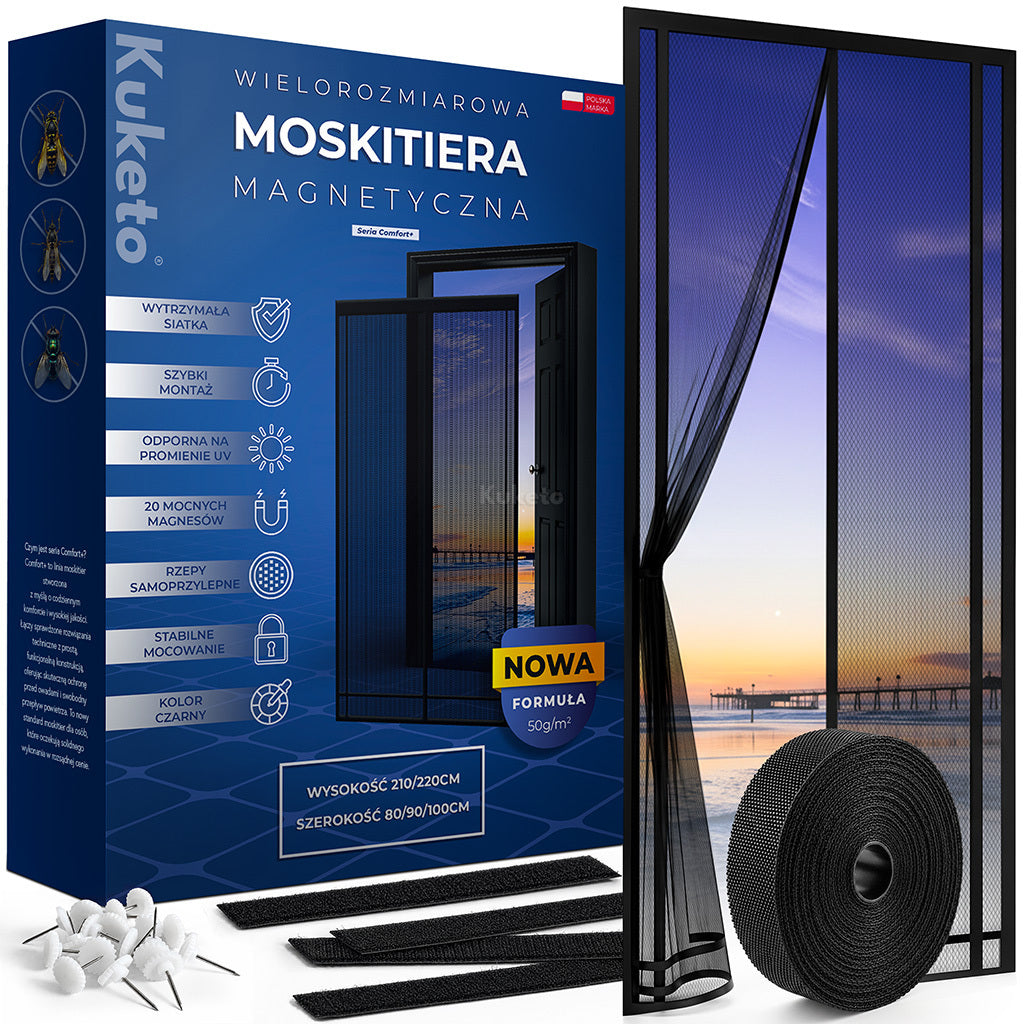 Moskitonetz - Schwarzes magnetisches Moskitonetz, 100 cm für Garten und Terrasse – Detailansicht 10