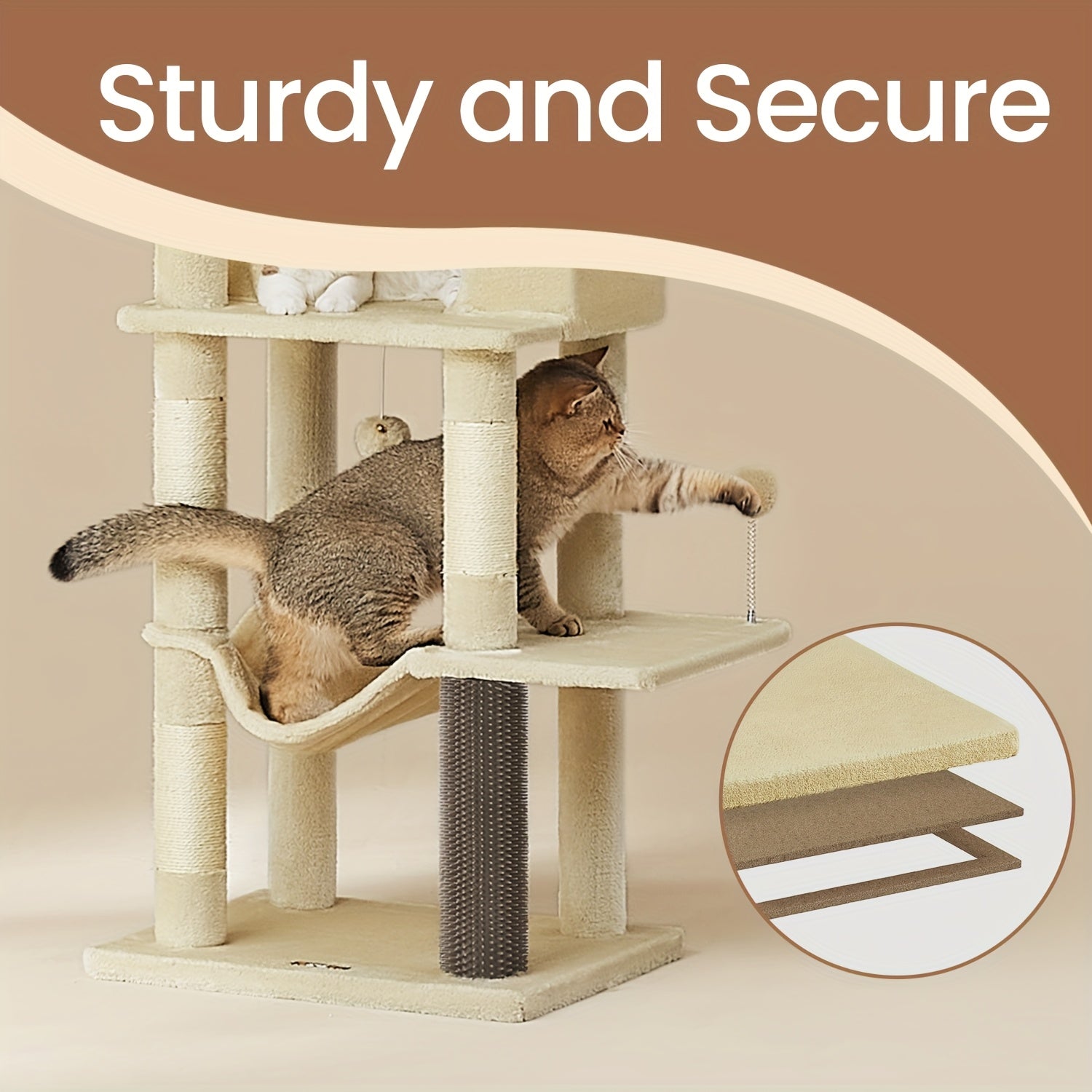 Multi-Level Katzenbaum, Sandbeige für Haustiere und Zuhause – Hauptansicht