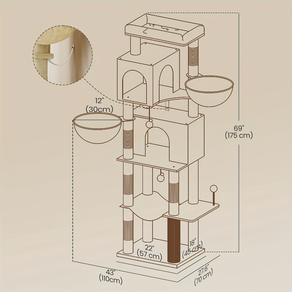 Multi-Level Katzenbaum, Sandbeige für Haustiere und Zuhause – Detailansicht 2