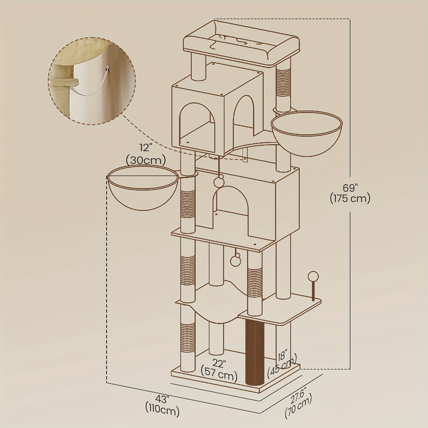 Multi-Level Katzenbaum, Sandbeige für Haustiere und Zuhause – Detailansicht 2