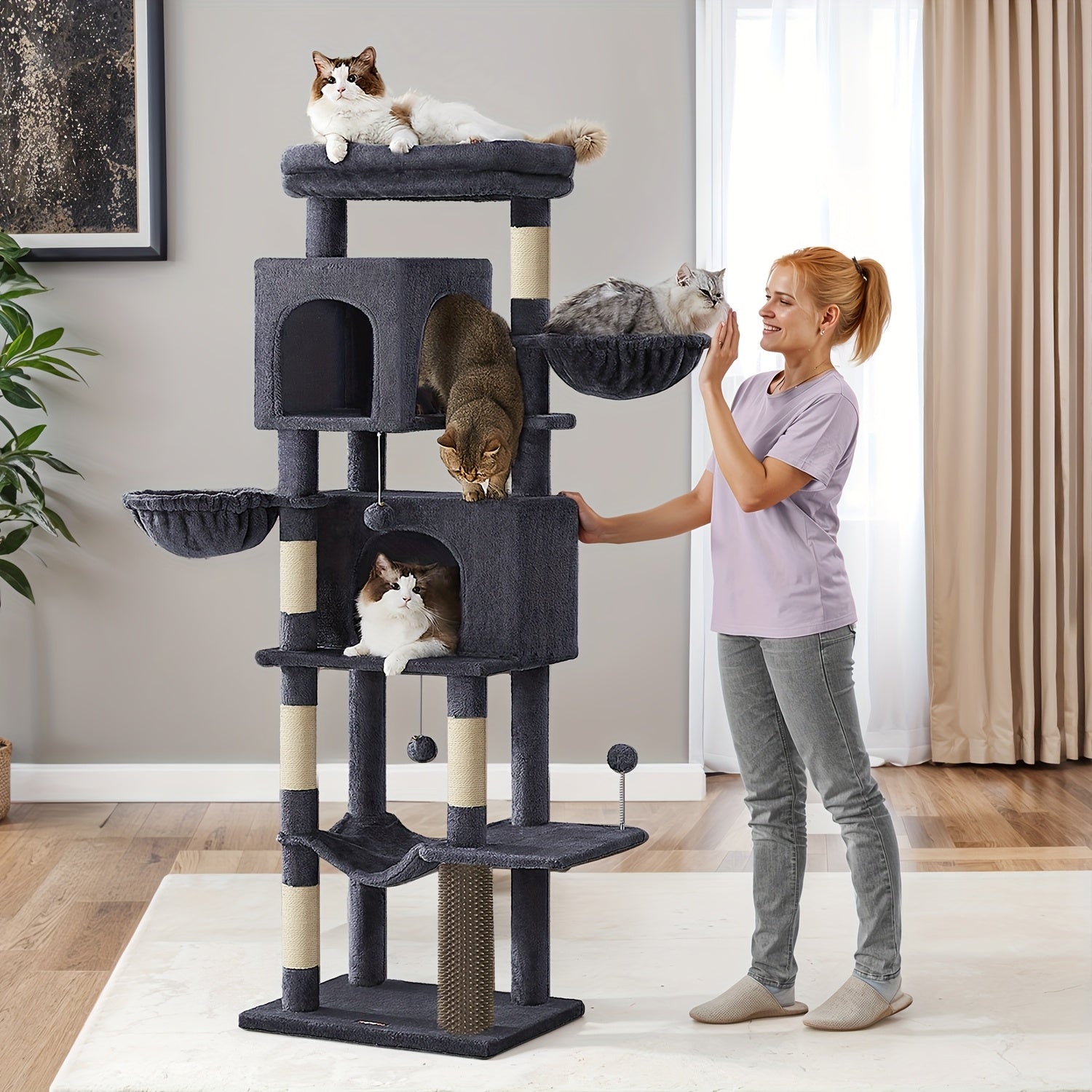 Multi-Level Katzenbaum, Sandbeige für Haustiere und Zuhause – Detailansicht 4