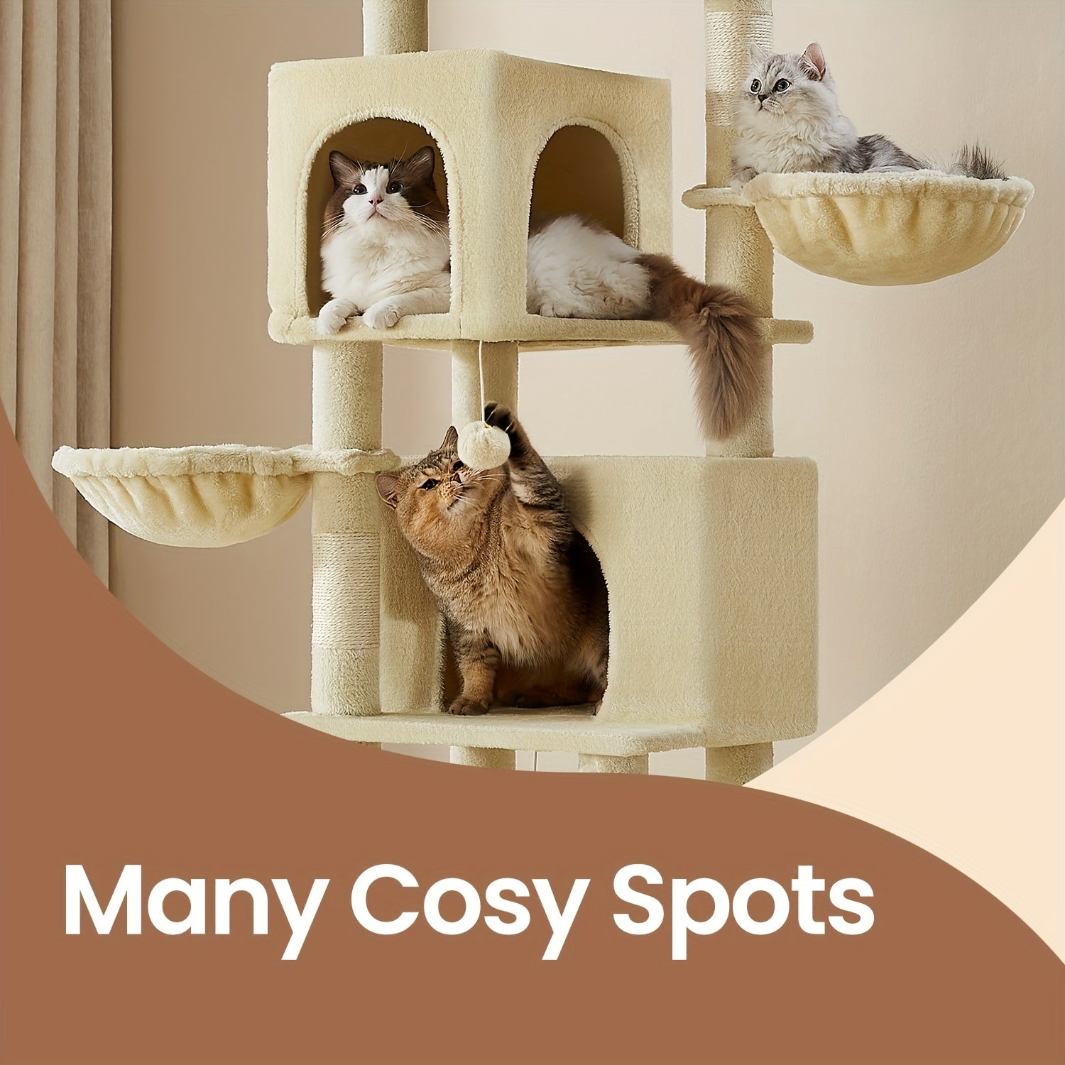 Multi-Level Katzenbaum, Sandbeige für Haustiere und Zuhause – Detailansicht 5