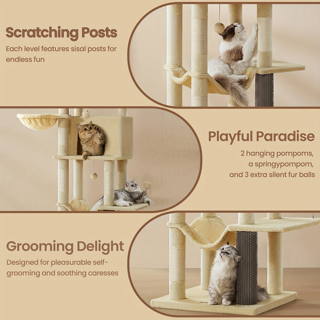 Multi-Level Katzenbaum, Sandbeige für Haustiere und Zuhause – Detailansicht 6