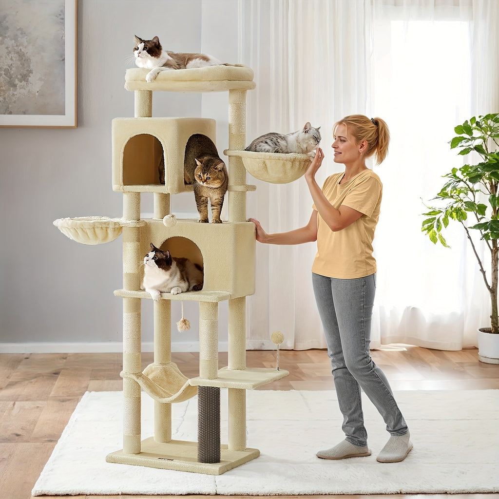 Multi-Level Katzenbaum, Sandbeige für Haustiere und Zuhause – Detailansicht 7