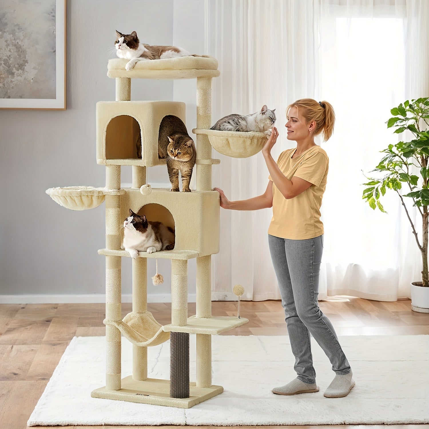 Multi-Level Katzenbaum, Sandbeige für Haustiere und Zuhause – Detailansicht 8