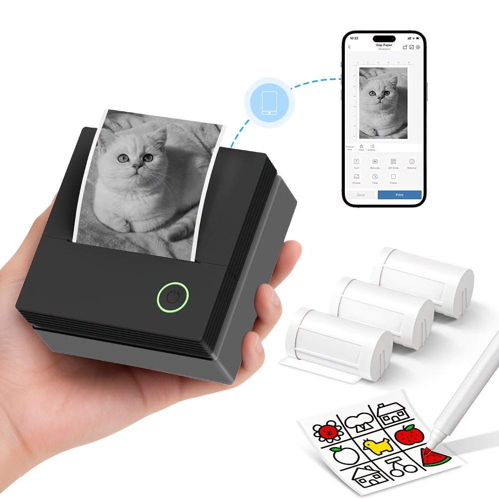 Multifunktionaler Fotodrucker, Schwarze Maschine + 3 Rollen Verbrauchsmaterial für Alltag und Zuhause – Hauptansicht