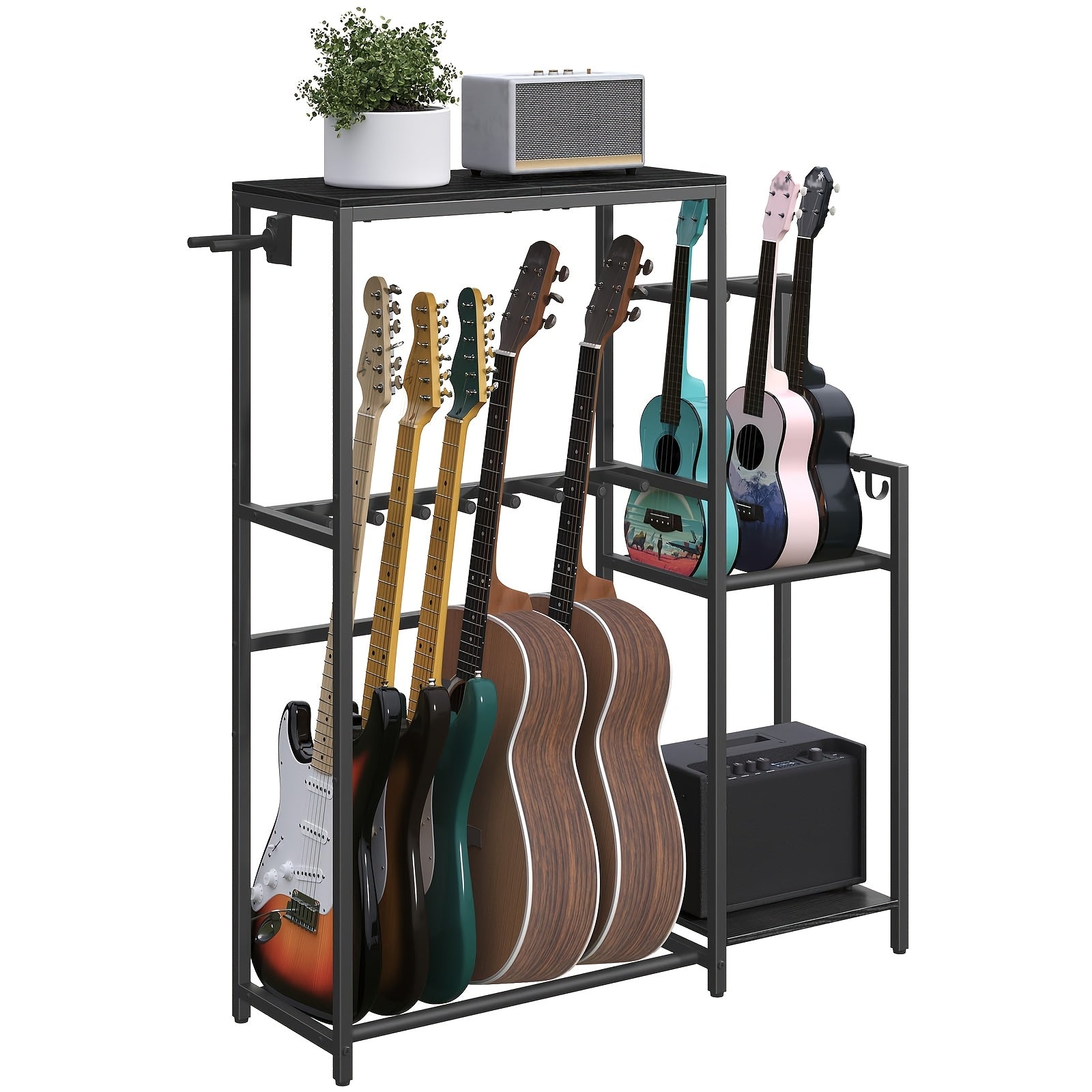 Multifunktionaler Gitarrenständer, Schwarz für Akustikgitarren und Heimstudios – Detailansicht 5