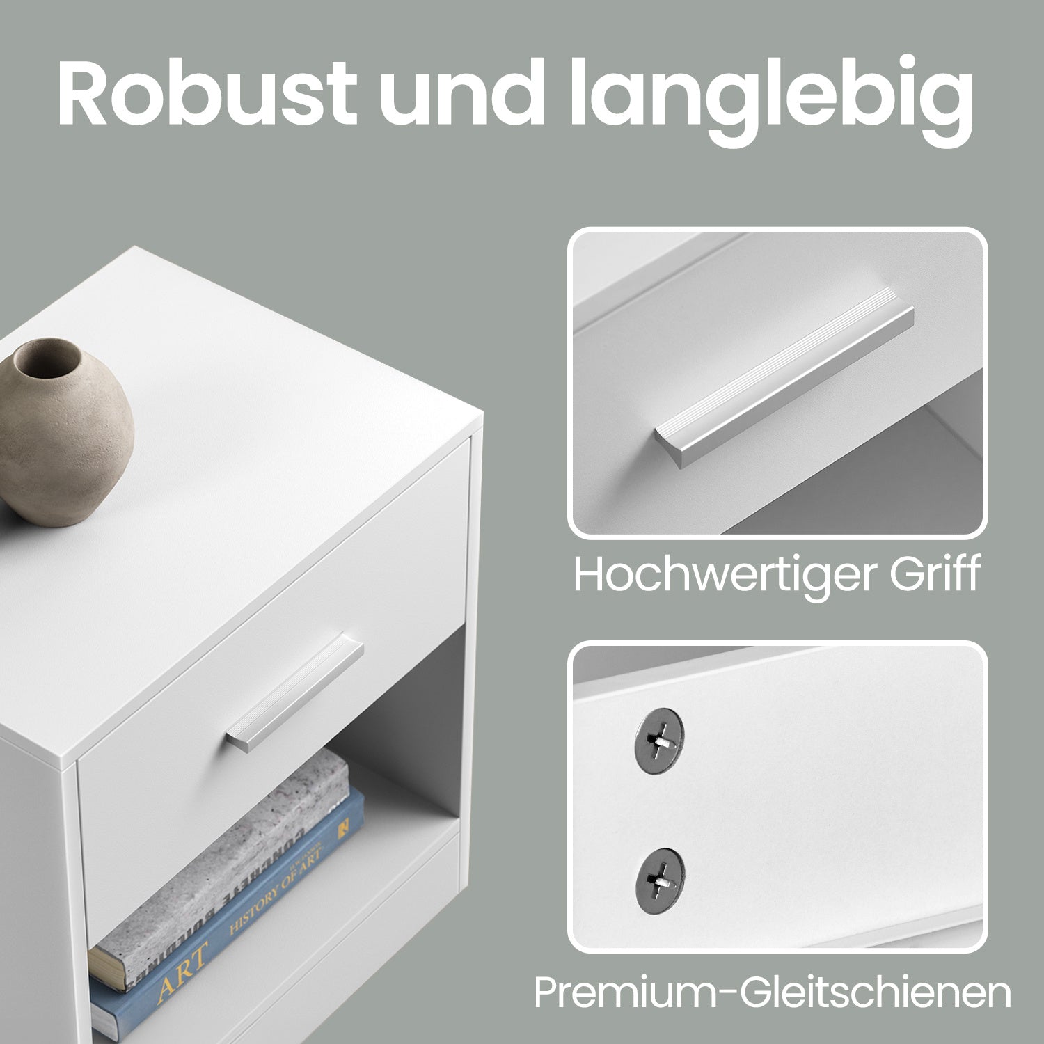 Nachttisch, Klassikweiß für Wohnbereich und Alltag – Detailansicht 6