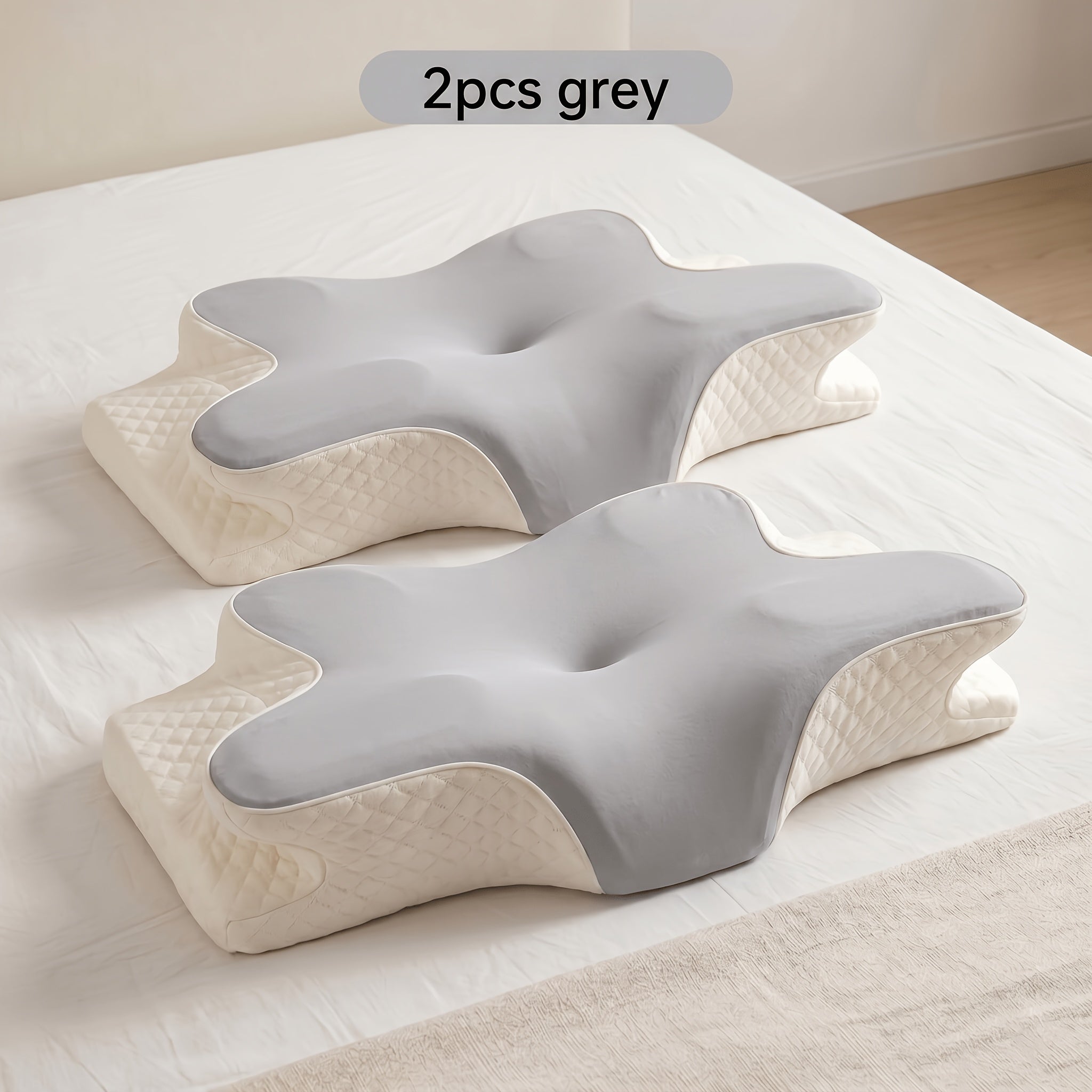 Nackenkissen, 2 Stück Grau für Schlafen und Nackenstütze – Detailansicht 9