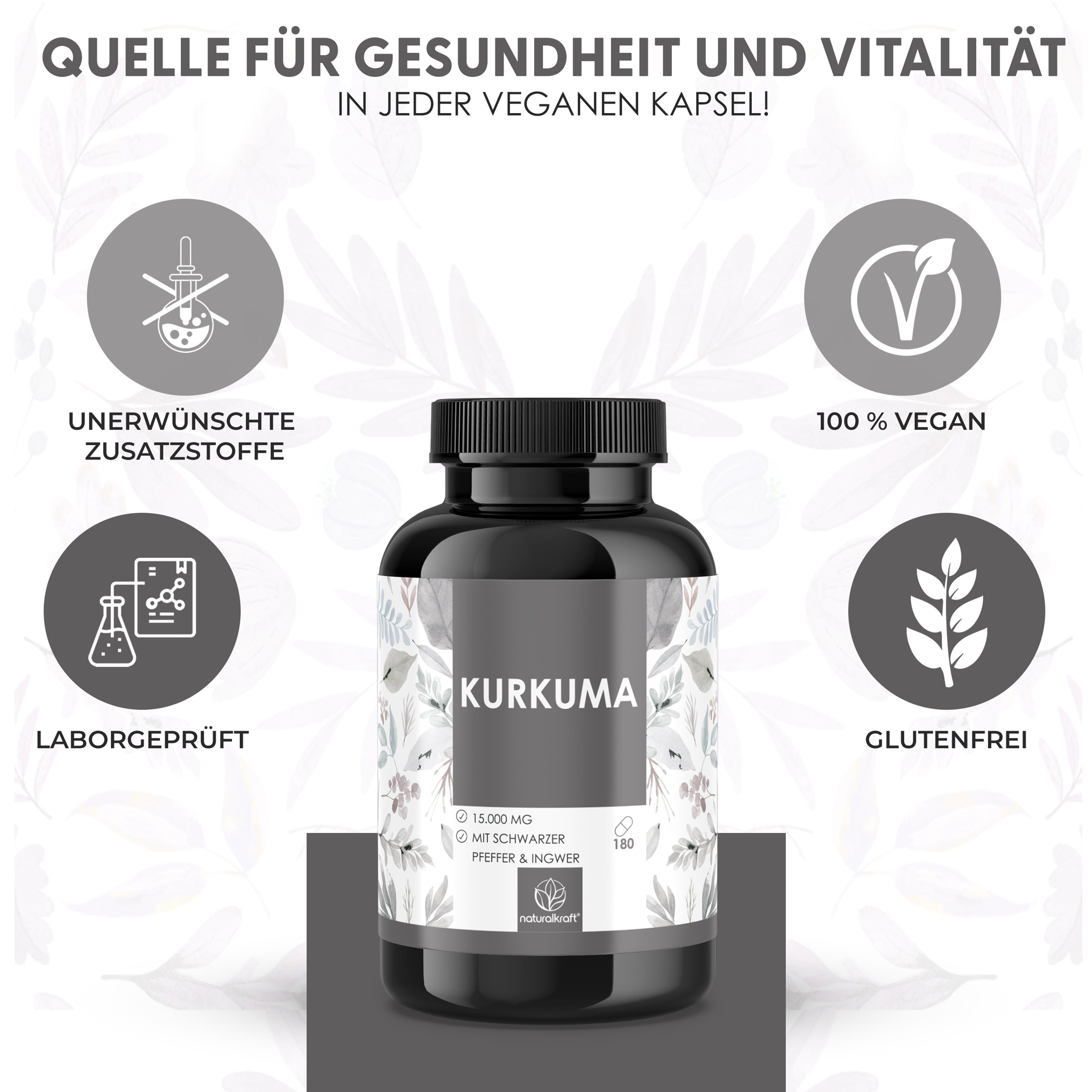 Nahrungsergänzungsmittel, 180 Vegane Kapseln für 6 Monate für 6 Monate und Pflege zu Hause – Hauptansicht