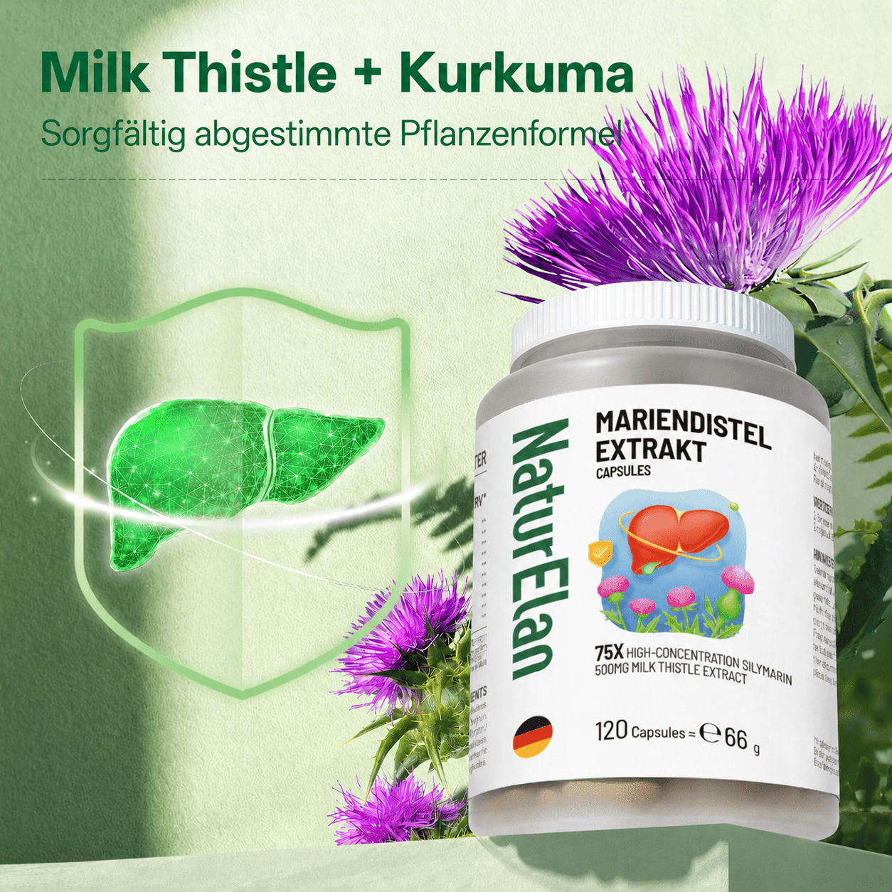 Nahrungsergänzungsmittel, 7-in-1 Leber Komplex [120 Kapseln] 500mg für Pflege zu Hause und Alltag – Detailansicht 2