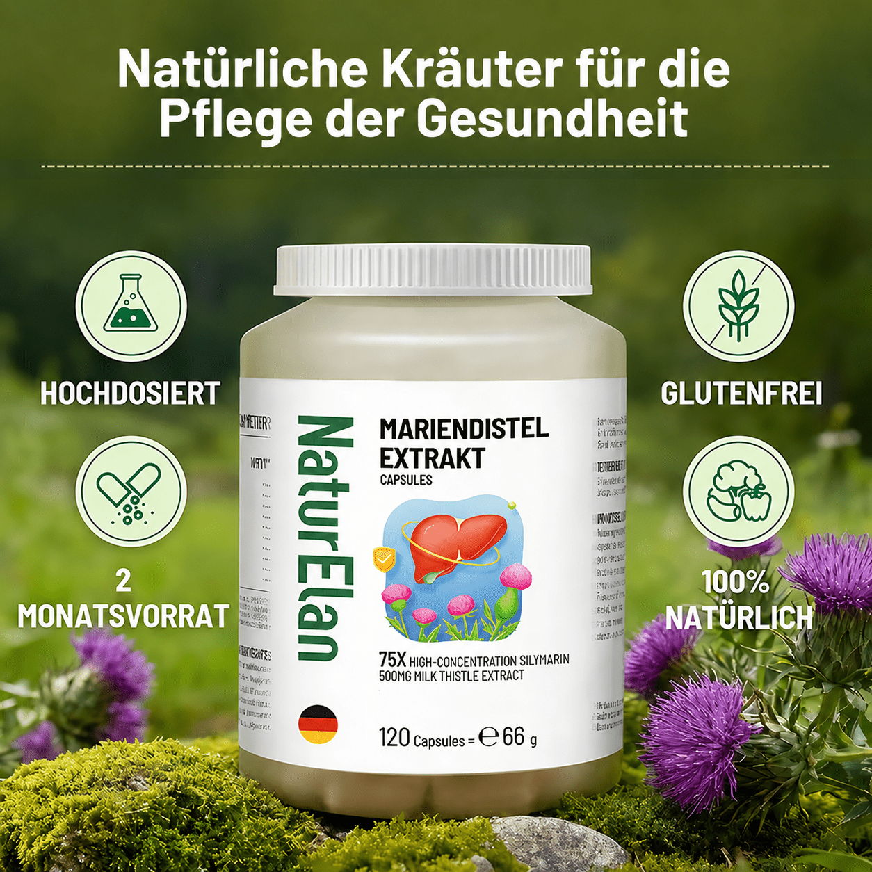 Nahrungsergänzungsmittel, 7-in-1 Leber Komplex [120 Kapseln] 500mg für Pflege zu Hause und Alltag – Detailansicht 3