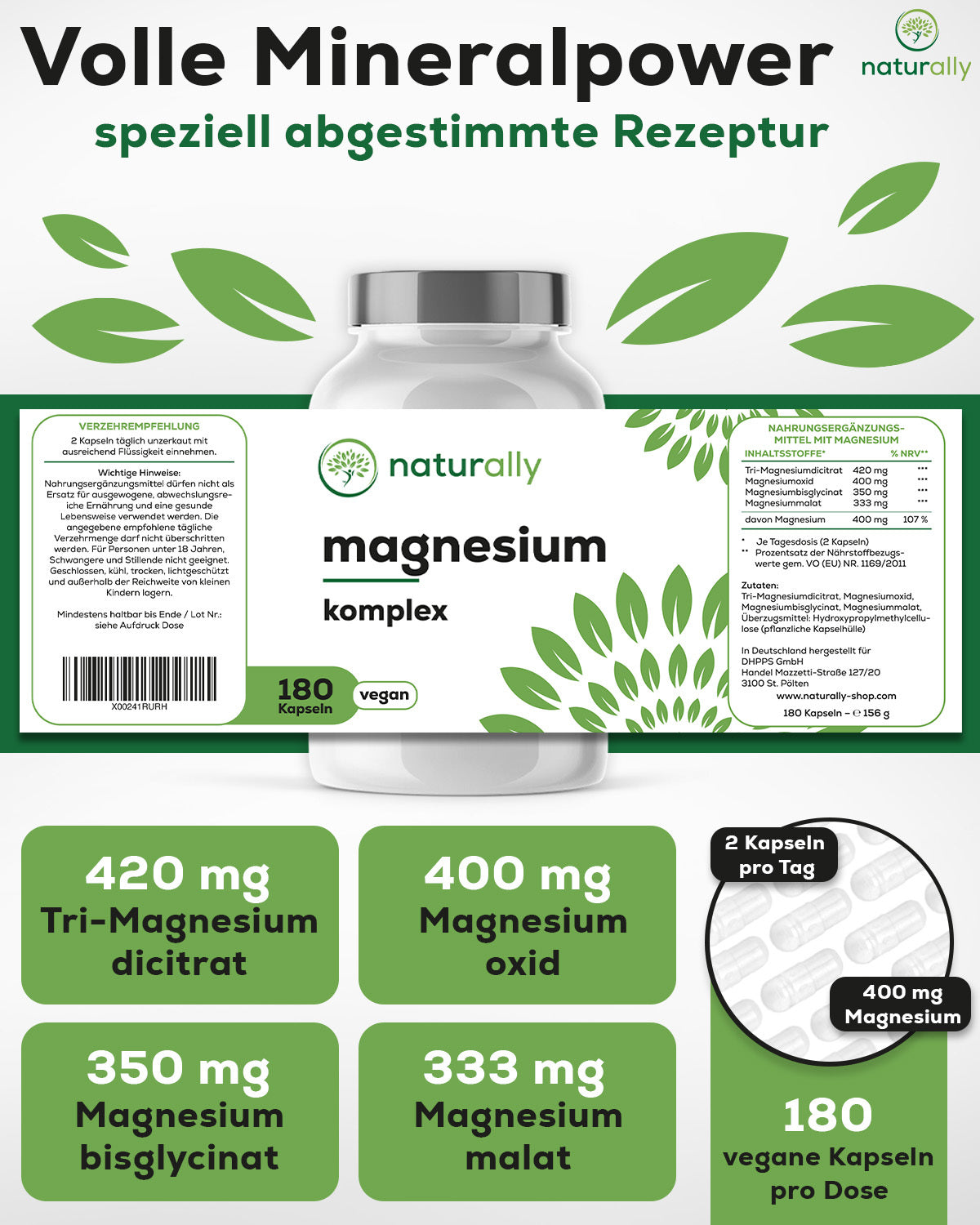 Nahrungsergänzungsmittel, Magnesium Komplex hochdosiert [180 Kapseln] 400mg für Pflege zu Hause und Alltag – Detailansicht 13