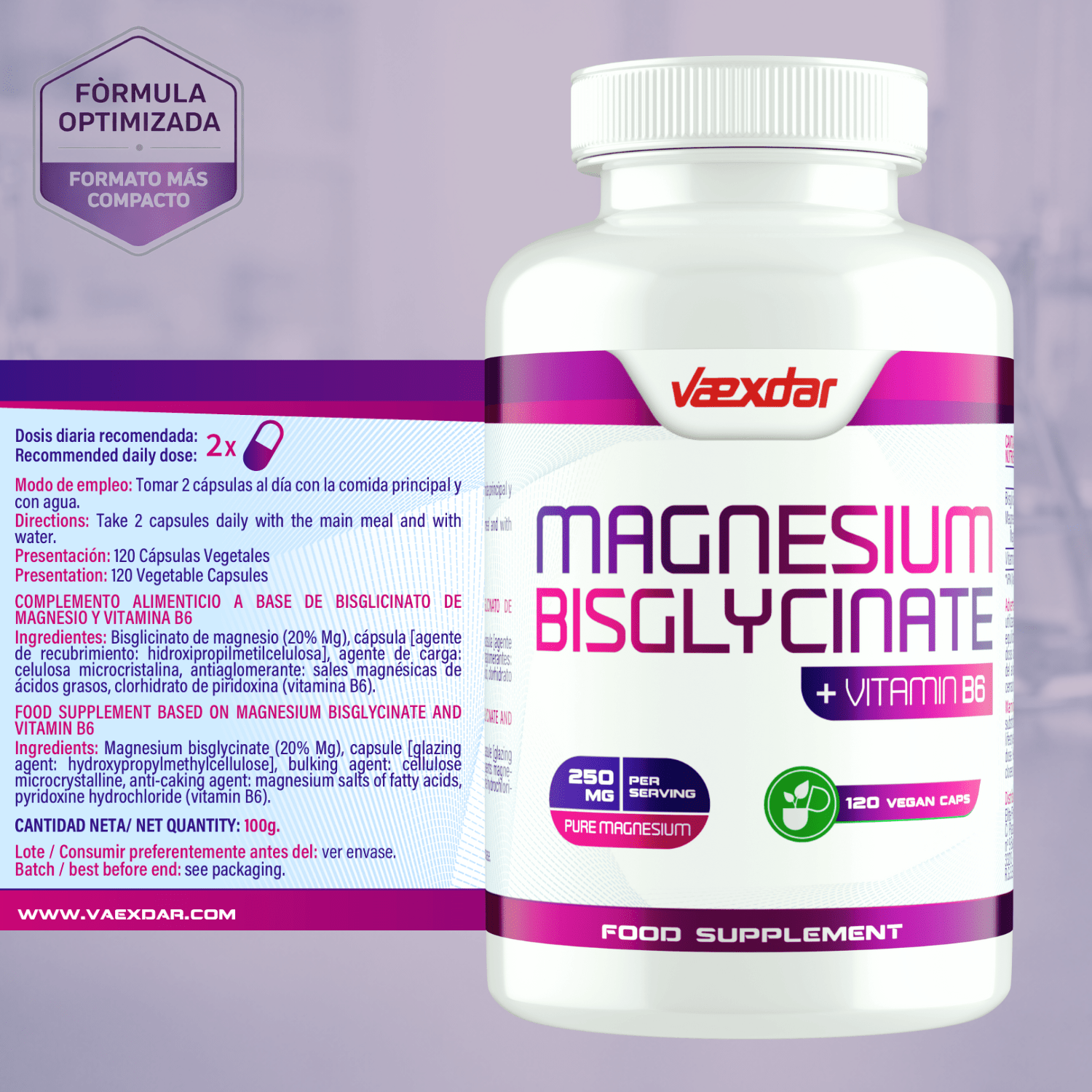 Nahrungsergänzungsmittel, Magnesium und Vitamin B6 Magnesium Bisglycinat für Pflege zu Hause und Alltag – Detailansicht 5