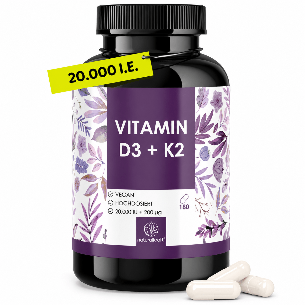 Nahrungsergänzungsmittel, NATURALKRAFT® Premium Vitamin D3 + K2 für Pflege zu Hause und Alltag – Hauptansicht