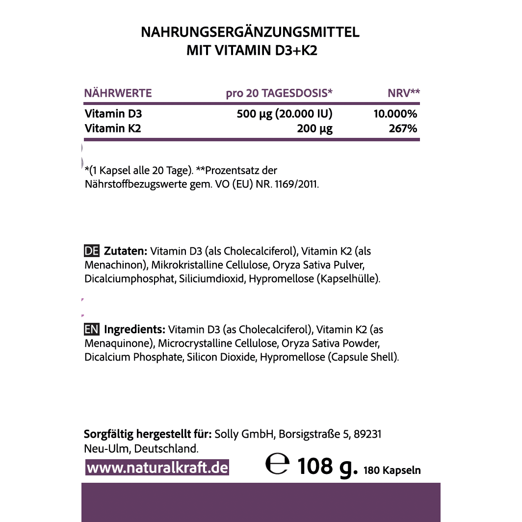 Nahrungsergänzungsmittel, NATURALKRAFT® Premium Vitamin D3 + K2 für Pflege zu Hause und Alltag – Detailansicht 4