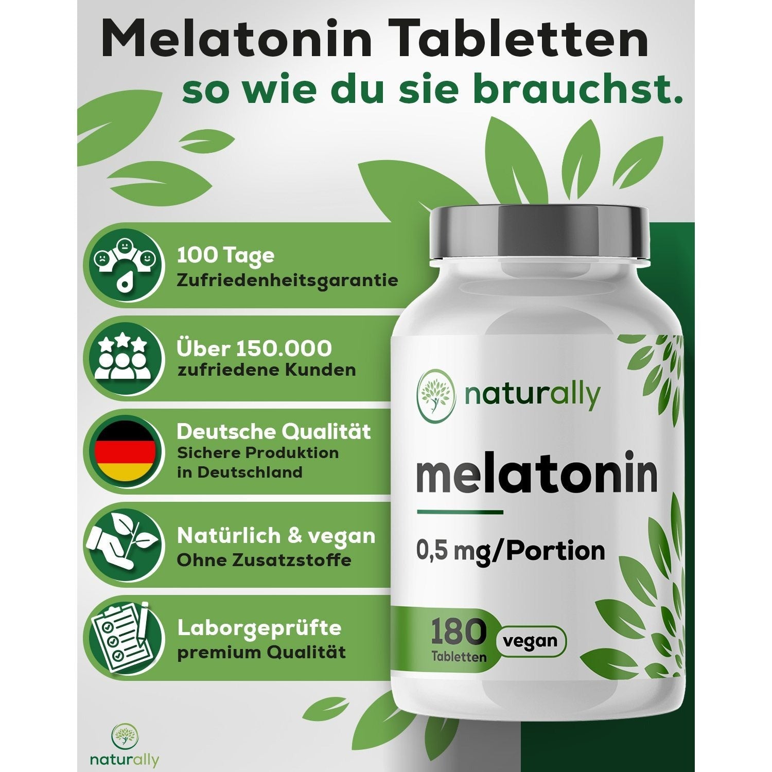 Nahrungsergänzungsmittel, naturally Melatonin Tabletten [180 vegane für Pflege zu Hause und Alltag – Detailansicht 2