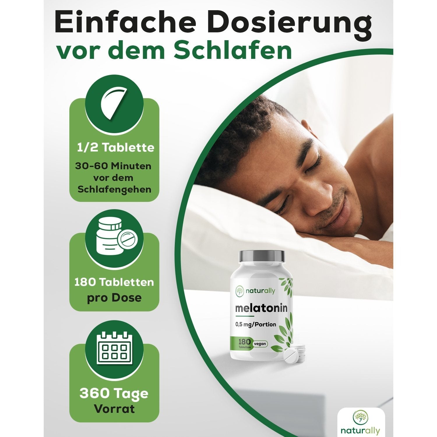 Nahrungsergänzungsmittel, naturally Melatonin Tabletten [180 vegane für Pflege zu Hause und Alltag – Detailansicht 6