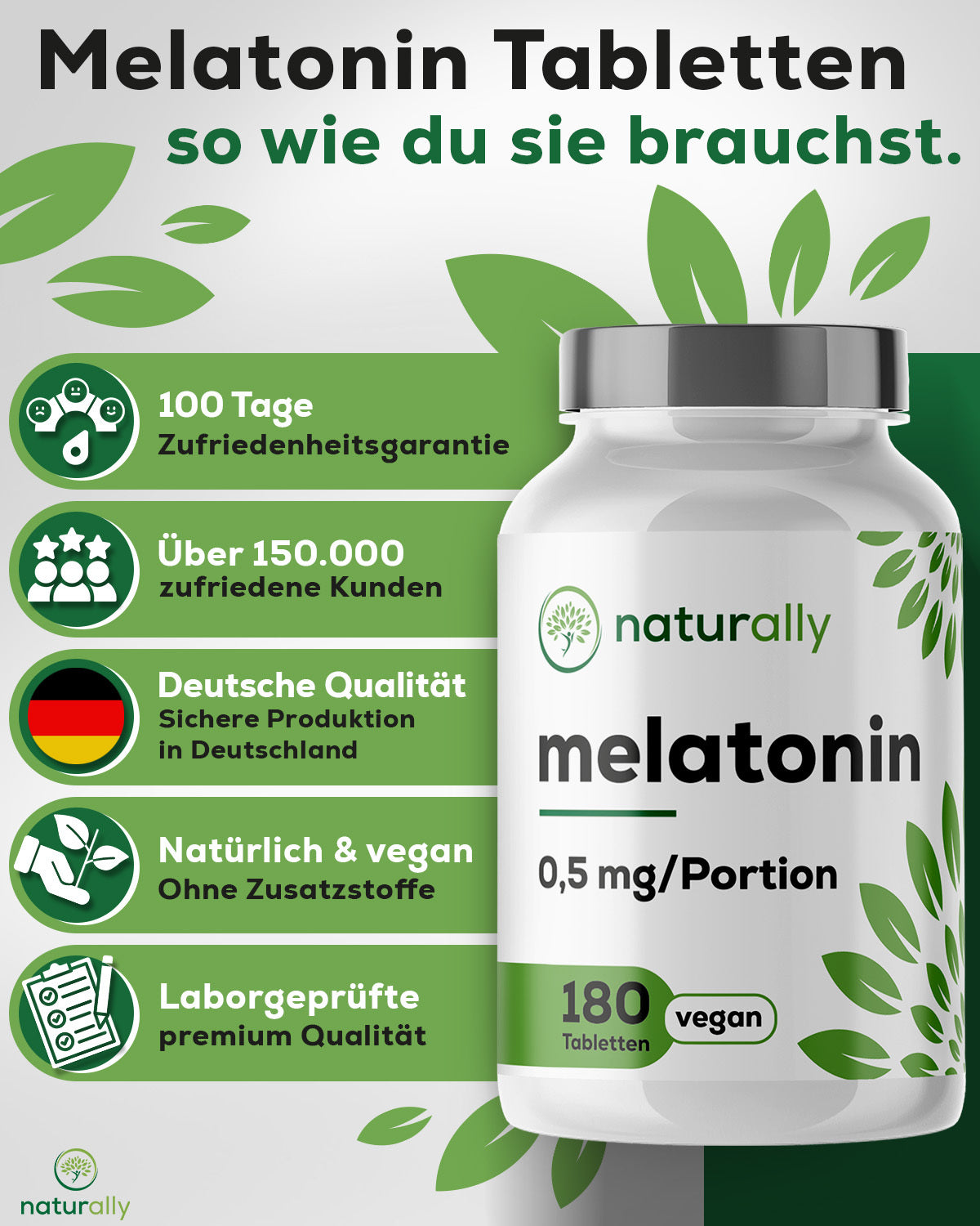 Nahrungsergänzungsmittel, naturally Melatonin Tabletten [180 vegane für Pflege zu Hause und Alltag – Detailansicht 8