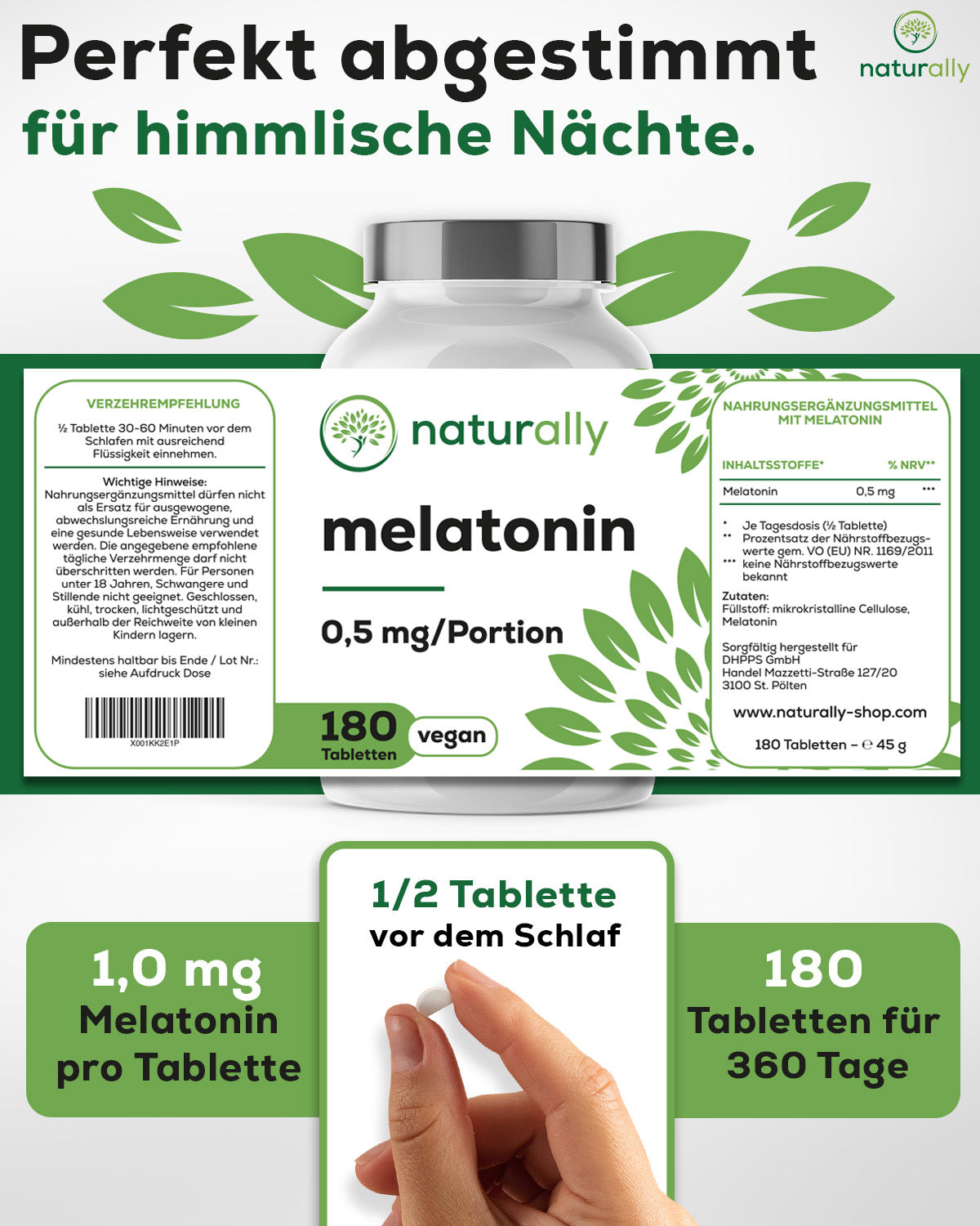 Nahrungsergänzungsmittel, naturally Melatonin Tabletten [180 vegane für Pflege zu Hause und Alltag – Detailansicht 9
