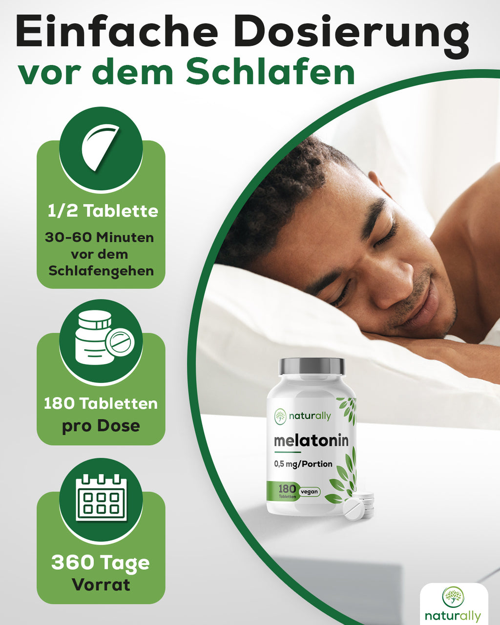 Nahrungsergänzungsmittel, naturally Melatonin Tabletten [180 vegane für Pflege zu Hause und Alltag – Detailansicht 12