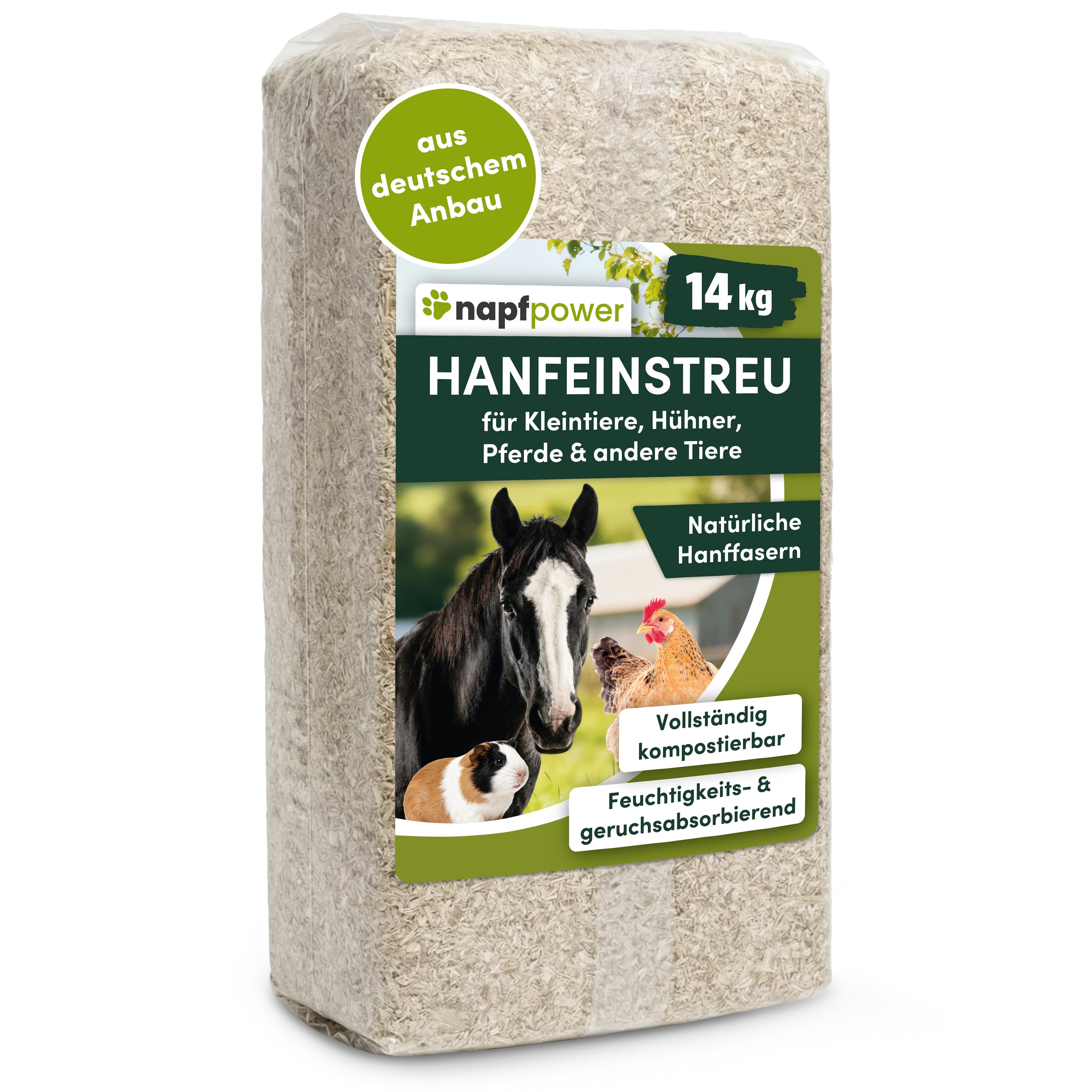 napfpower® Hanfeinstreu, 14 kg für Hühner und Kleintiere – Hauptansicht