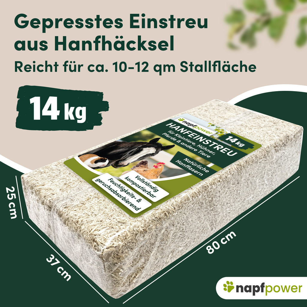napfpower® Hanfeinstreu, 14 kg für Hühner und Kleintiere – Detailansicht 4