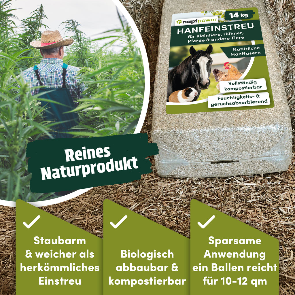 napfpower® Hanfeinstreu, 14 kg für Hühner und Kleintiere – Detailansicht 5