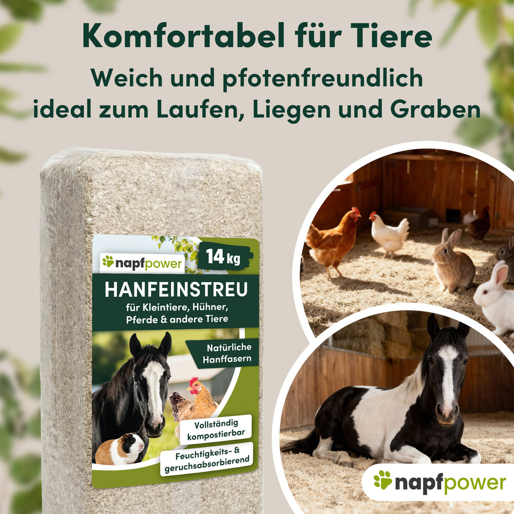 napfpower® Hanfeinstreu, 14 kg für Hühner und Kleintiere – Detailansicht 7