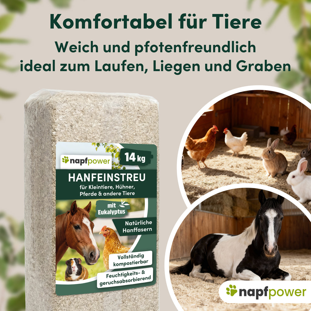 napfpower® Hanfeinstreu, 14 kg für Hühner und Kleintiere – Detailansicht 12