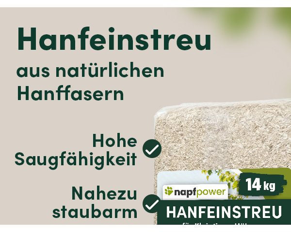 napfpower® Hanfeinstreu, 14 kg für Hühner und Kleintiere – Detailansicht 13