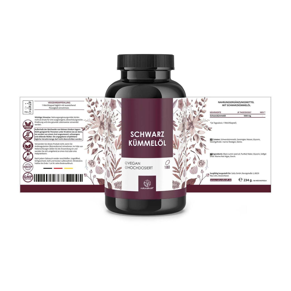 NATURALKRAFT® Premium Schwarzkümmelöl Kapseln, 180 Vegane Kapseln für 6 Monate für 6 Monate und Alltag – Detailansicht 3