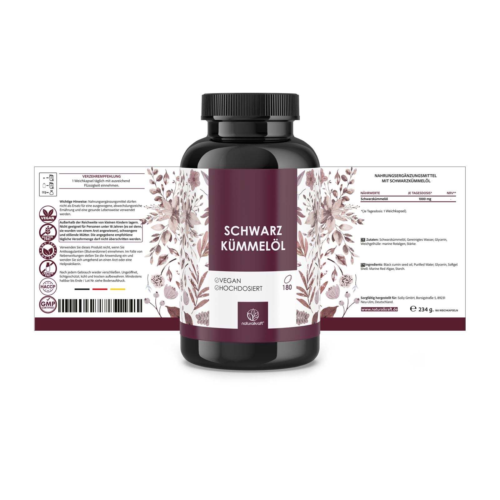 NATURALKRAFT® Premium Schwarzkümmelöl Kapseln, 180 Vegane Kapseln für 6 Monate für 6 Monate und Alltag – Detailansicht 3