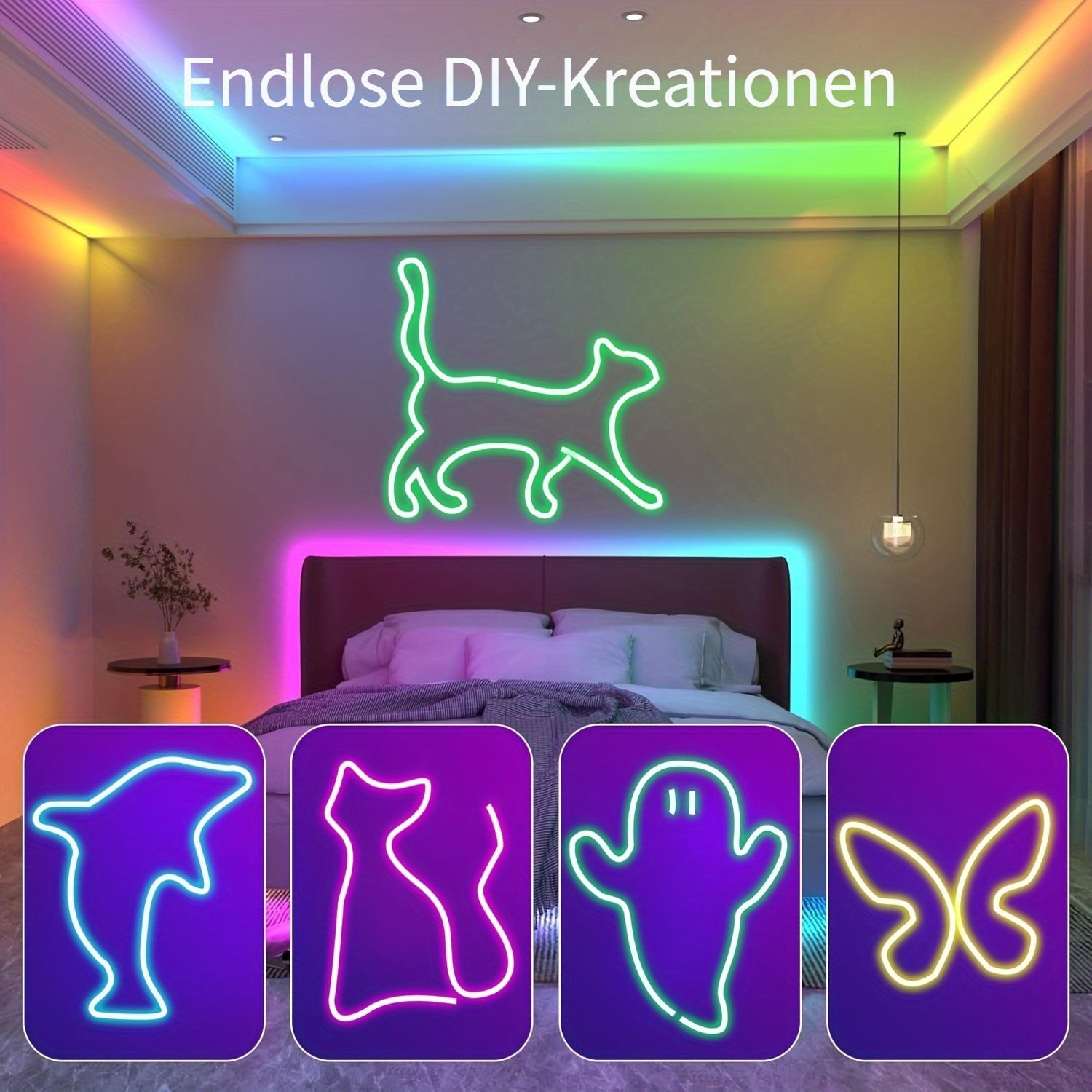 Neon LED Lichterkette, LED-Beleuchtung für Schlafzimmer und Bett – Detailansicht 10