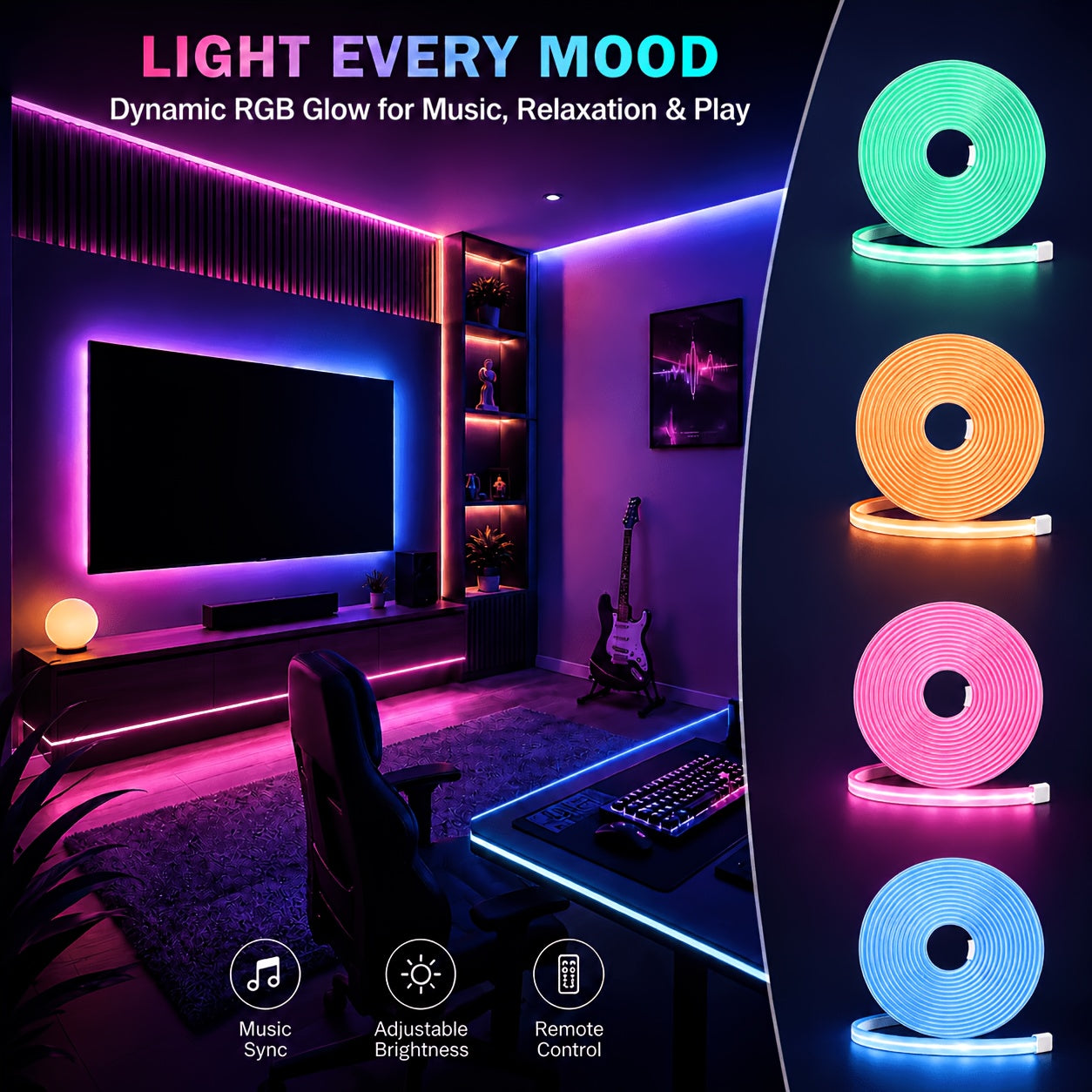 Neon-LED-Streifenlichter, LED-Beleuchtung für Schlafzimmer und Bett – Detailansicht 8